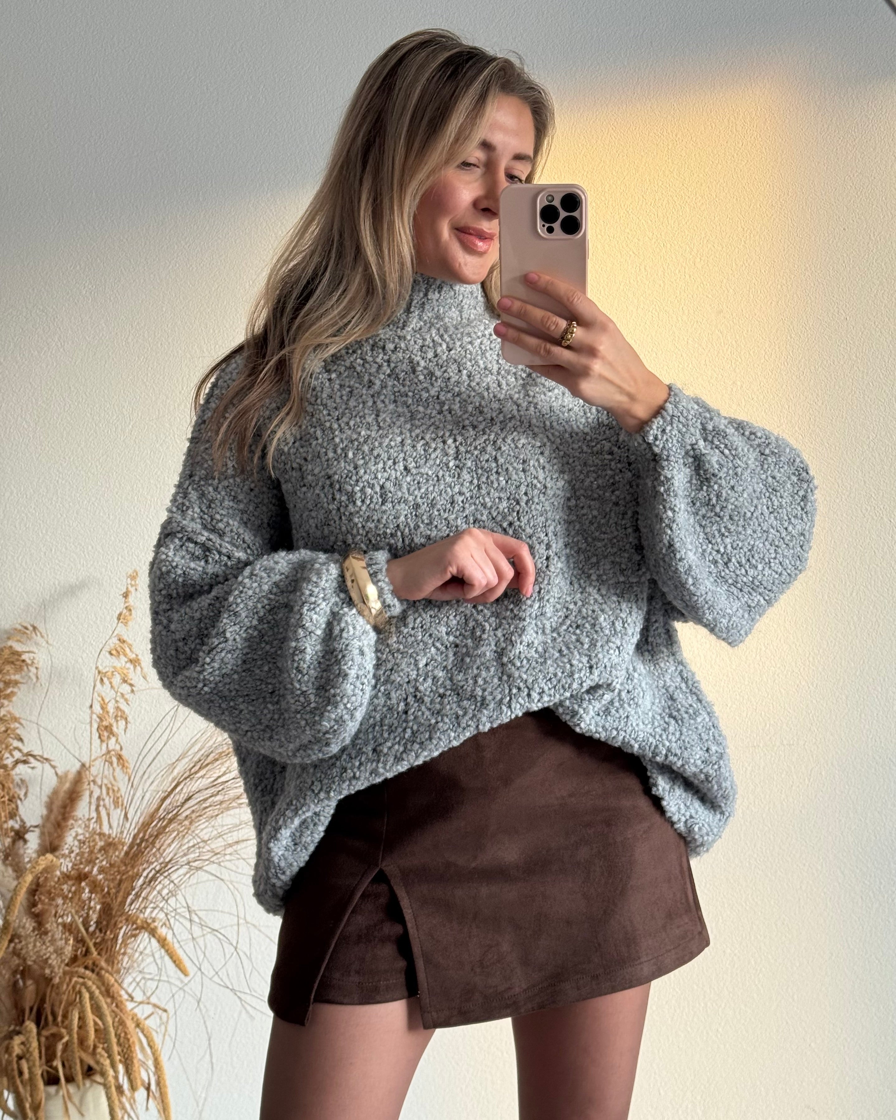 Bouclé oversize Pullover Grau