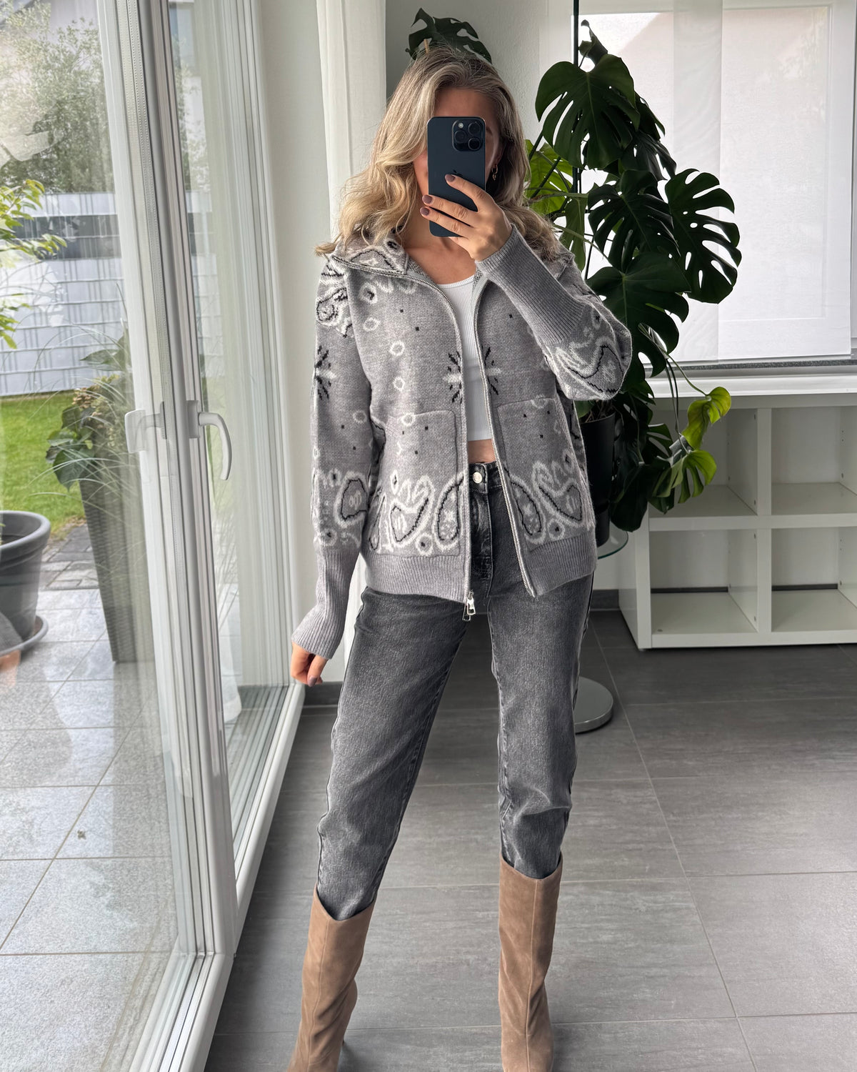 Zip Cardigan Paisley Grau
