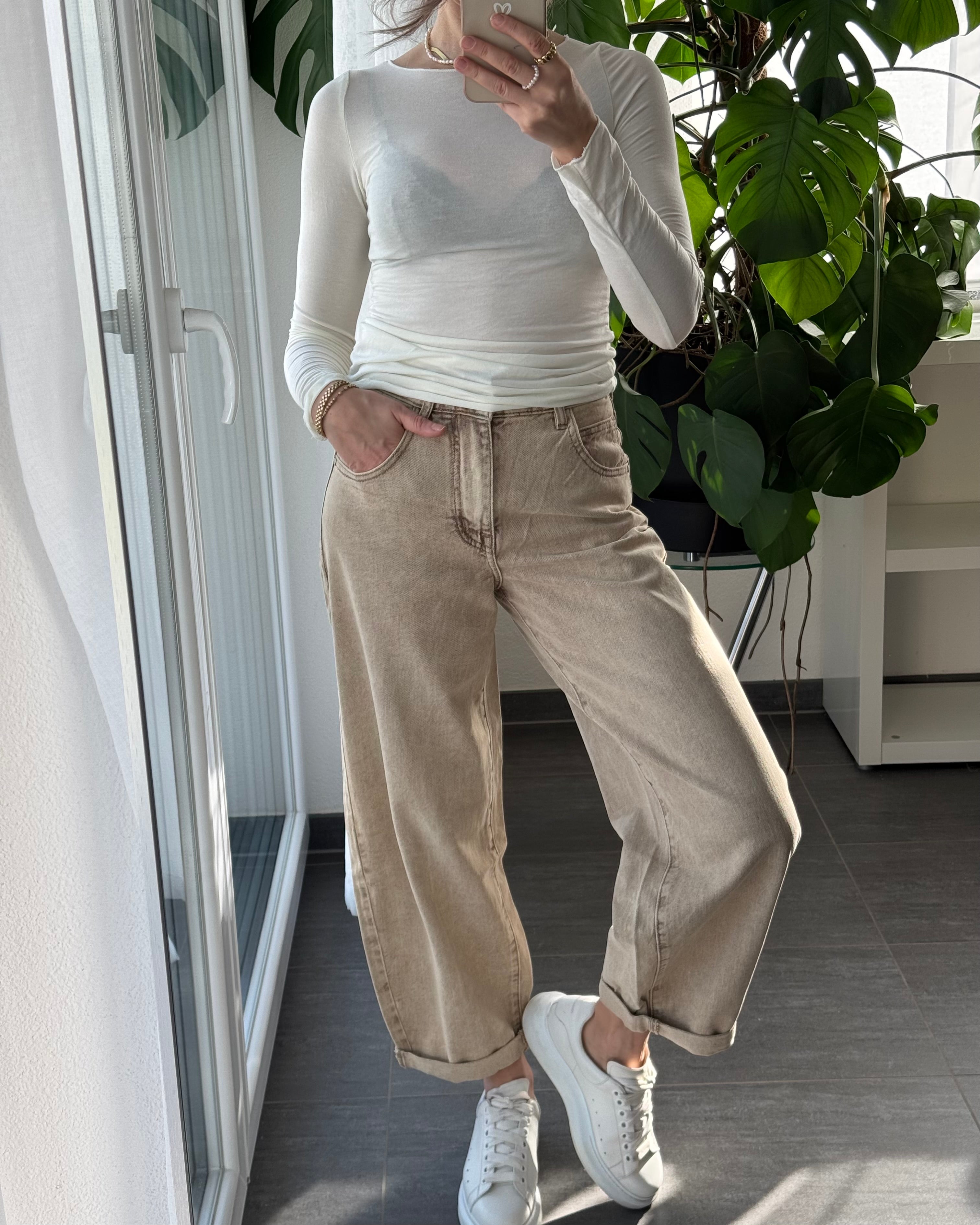 Stretch Balloon Jeans Beige