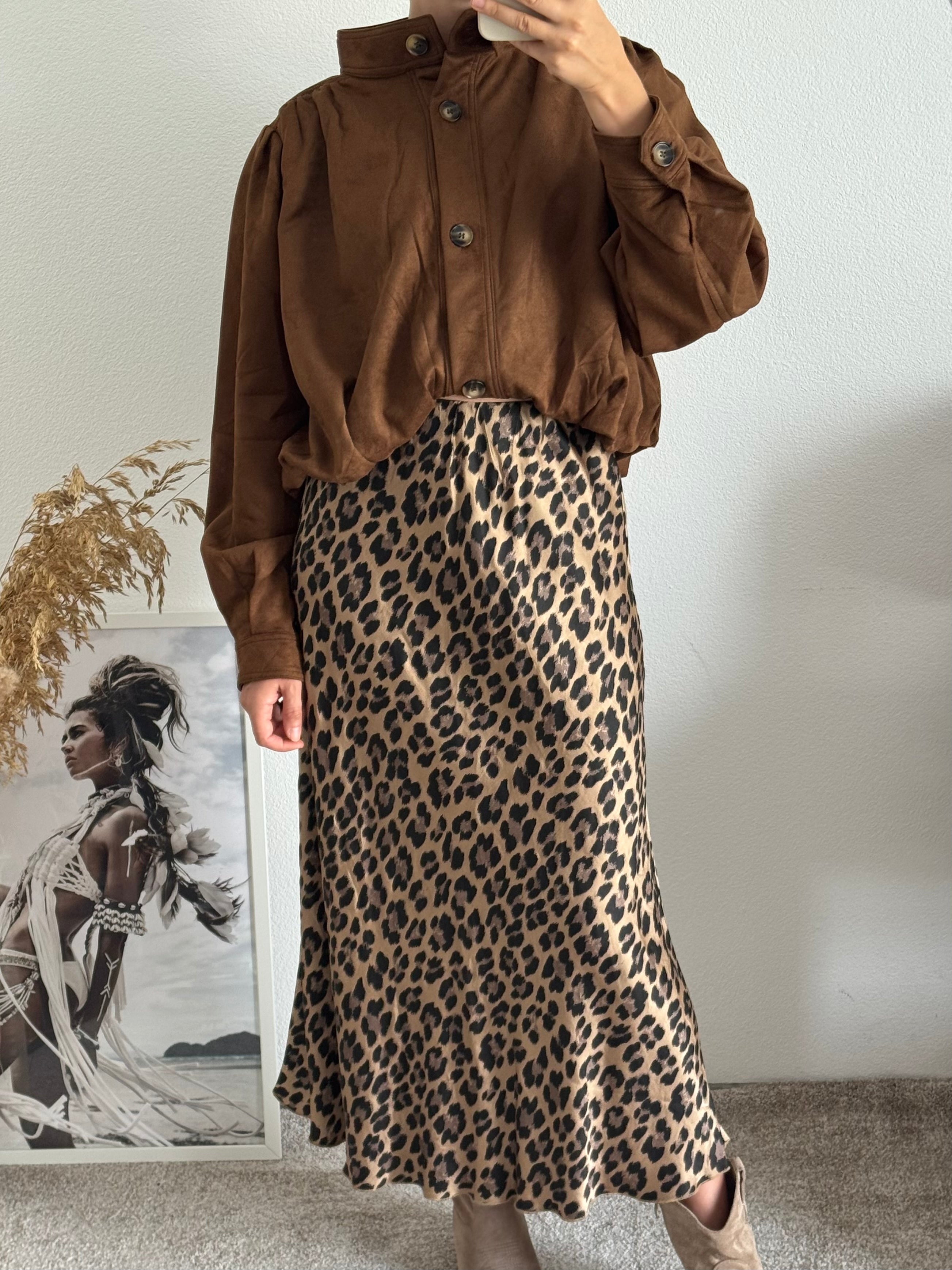 Viskoserock mit Leoprint Maja BRAUN