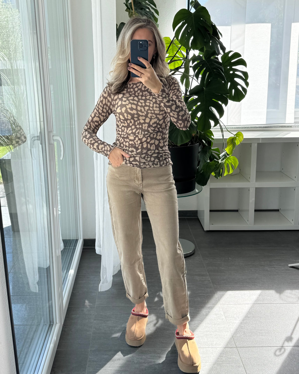 Kaschmir Longsleeve Leo Taupe Premium-Qualität