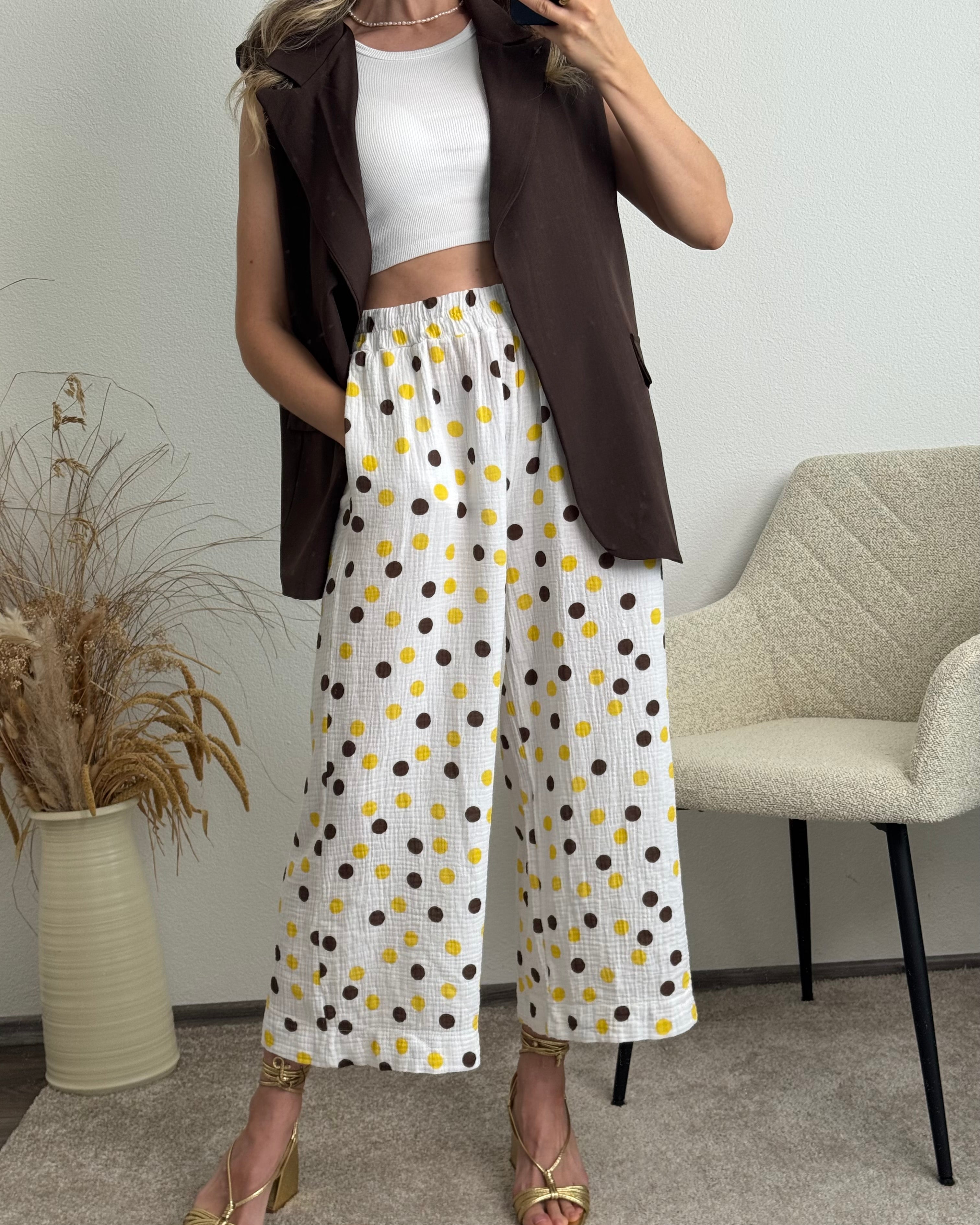 Musselinhose Polka Dots Gelb