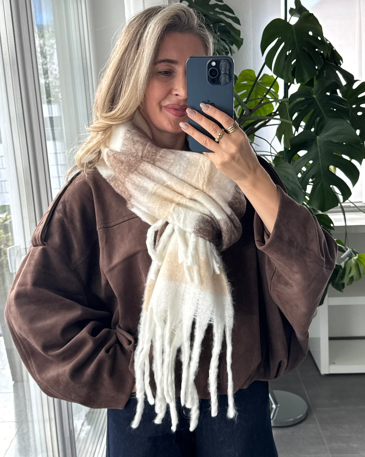 Rosalie Check Schal Beige/Mocha