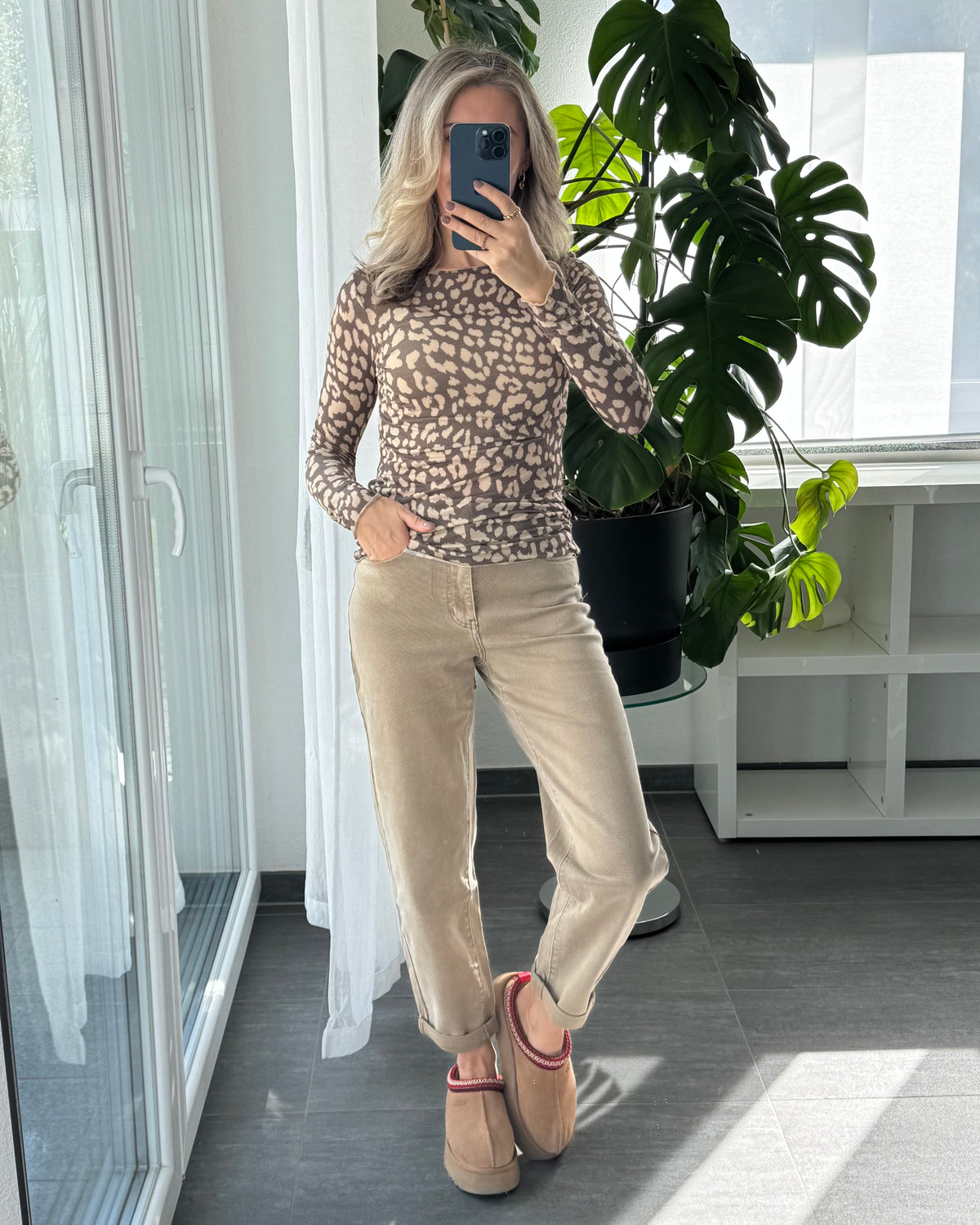 Kaschmir Longsleeve Leo Taupe Premium-Qualität