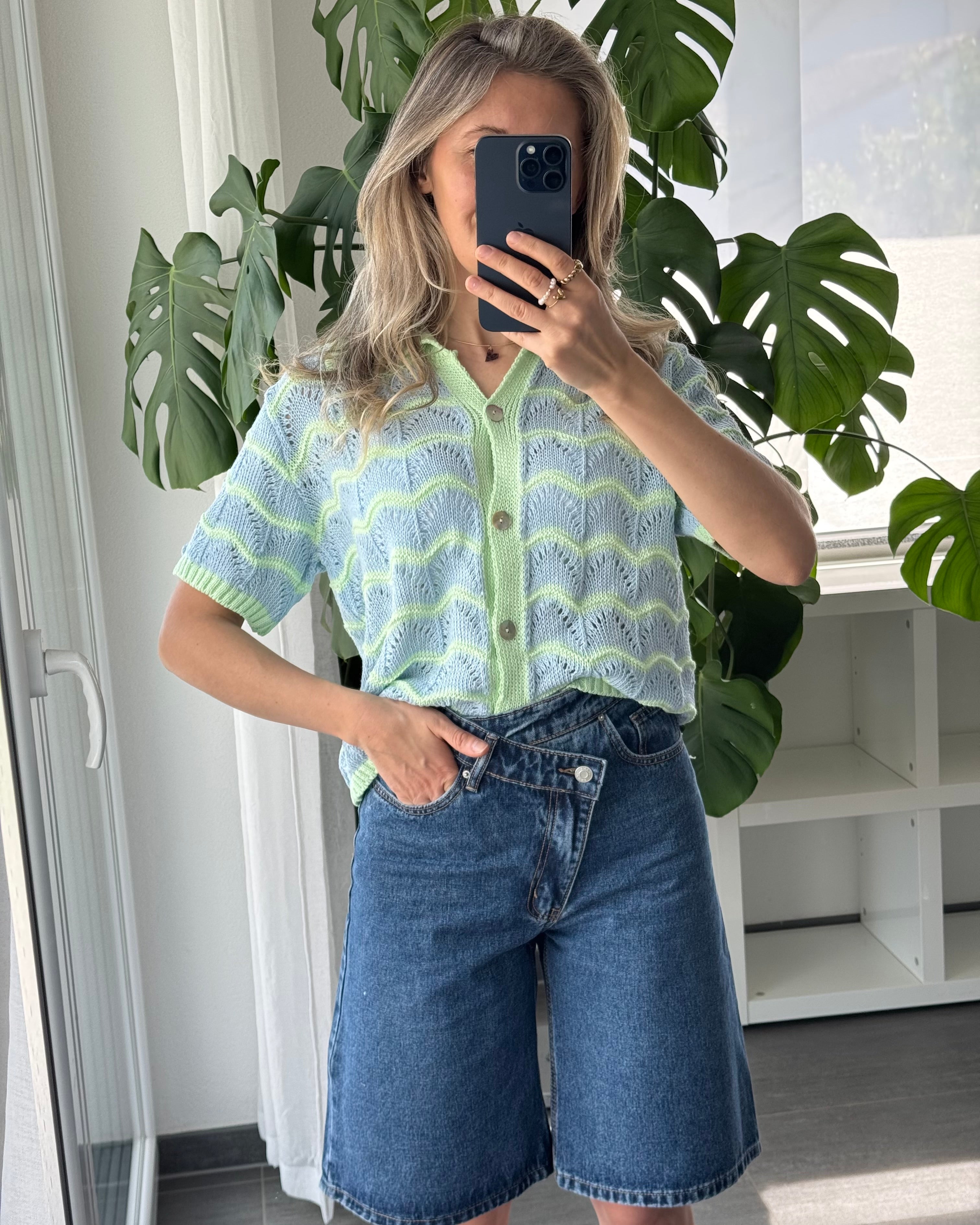 Lina Knit Polo Blau Grün