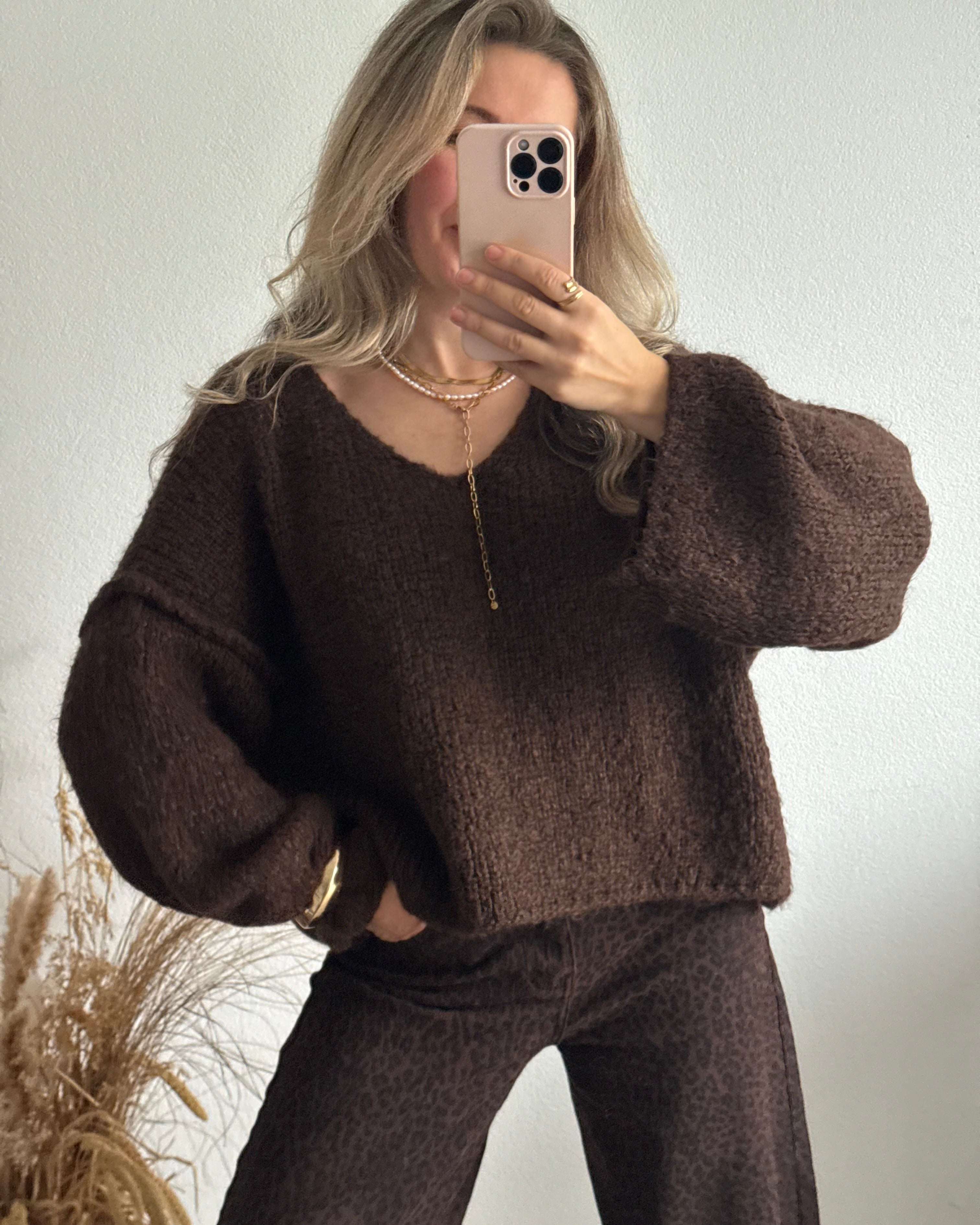 Strickpullover Fluffy Braun