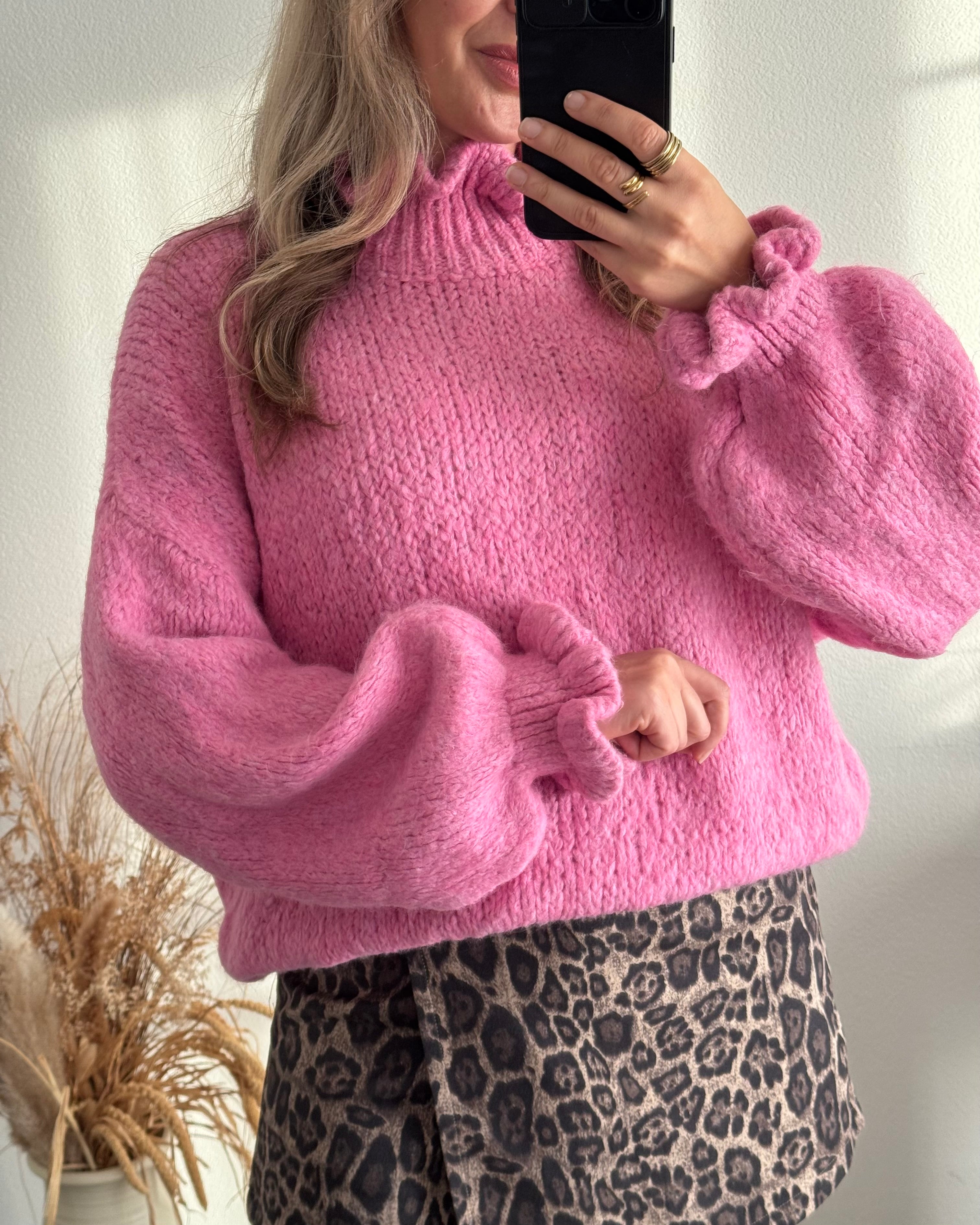 Kuschelweicher Pullover mit Rüschen Pink