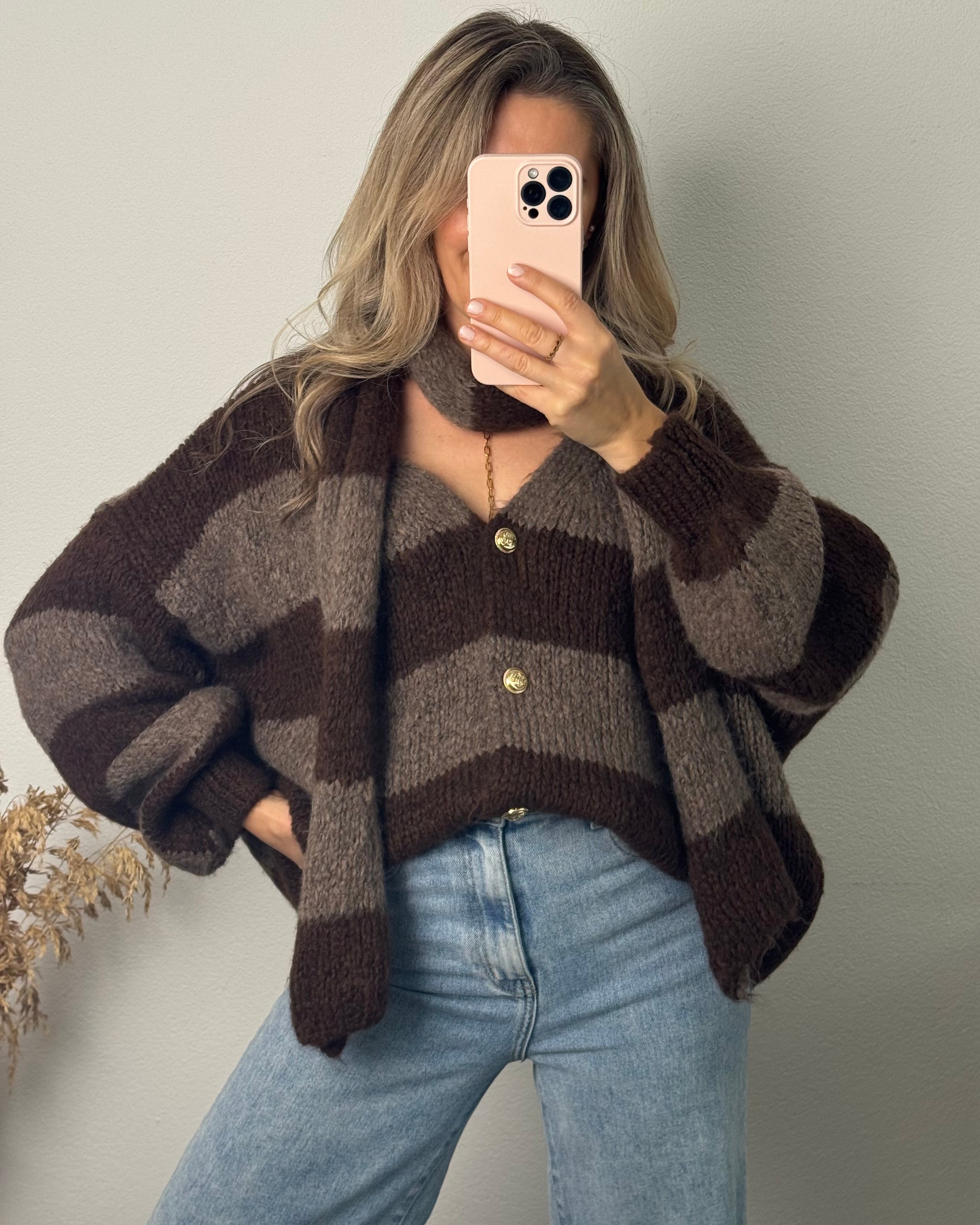 Kuscheliger Cardigan mit Schal Braun / Taupe