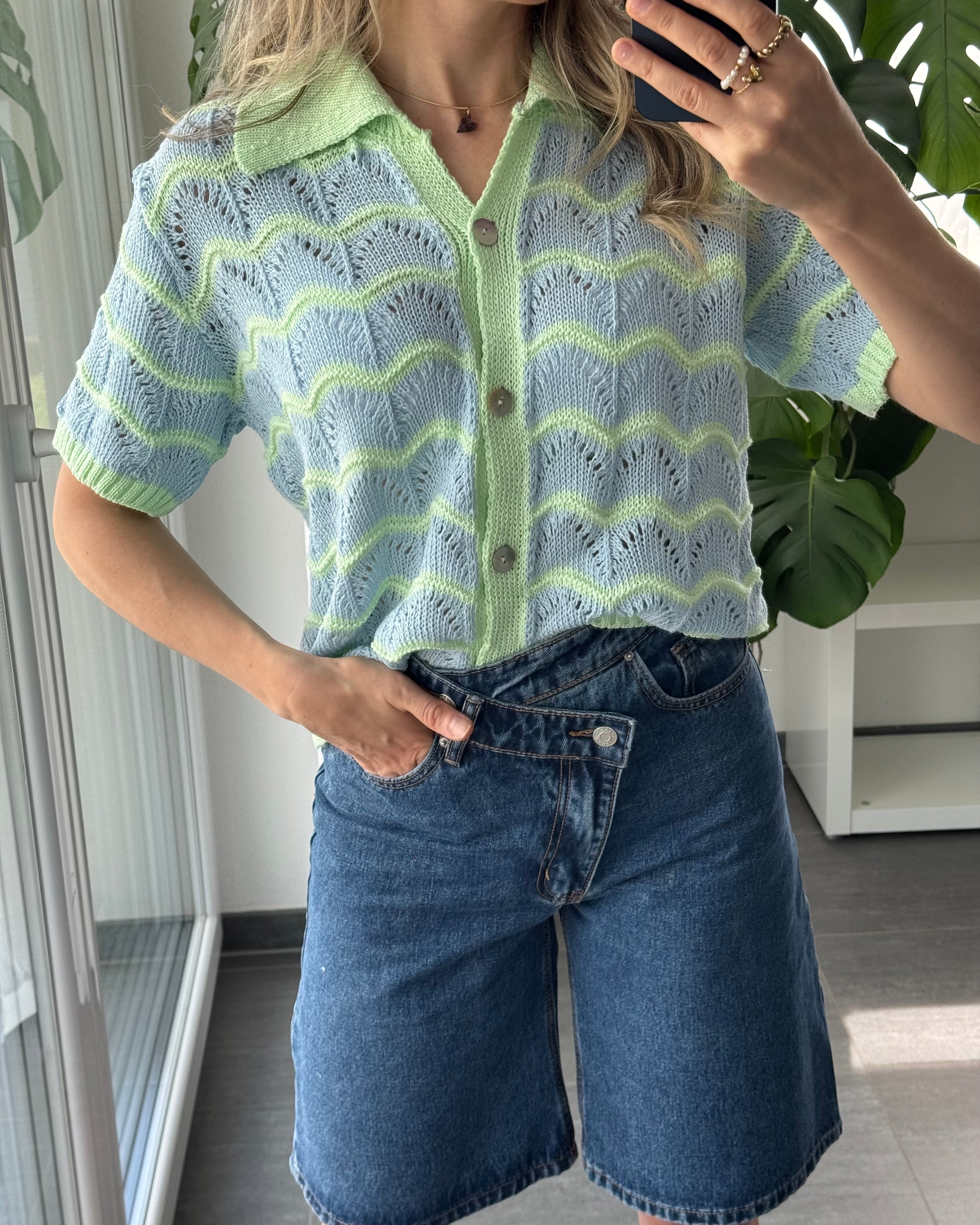 Lina Knit Polo Blau Grün