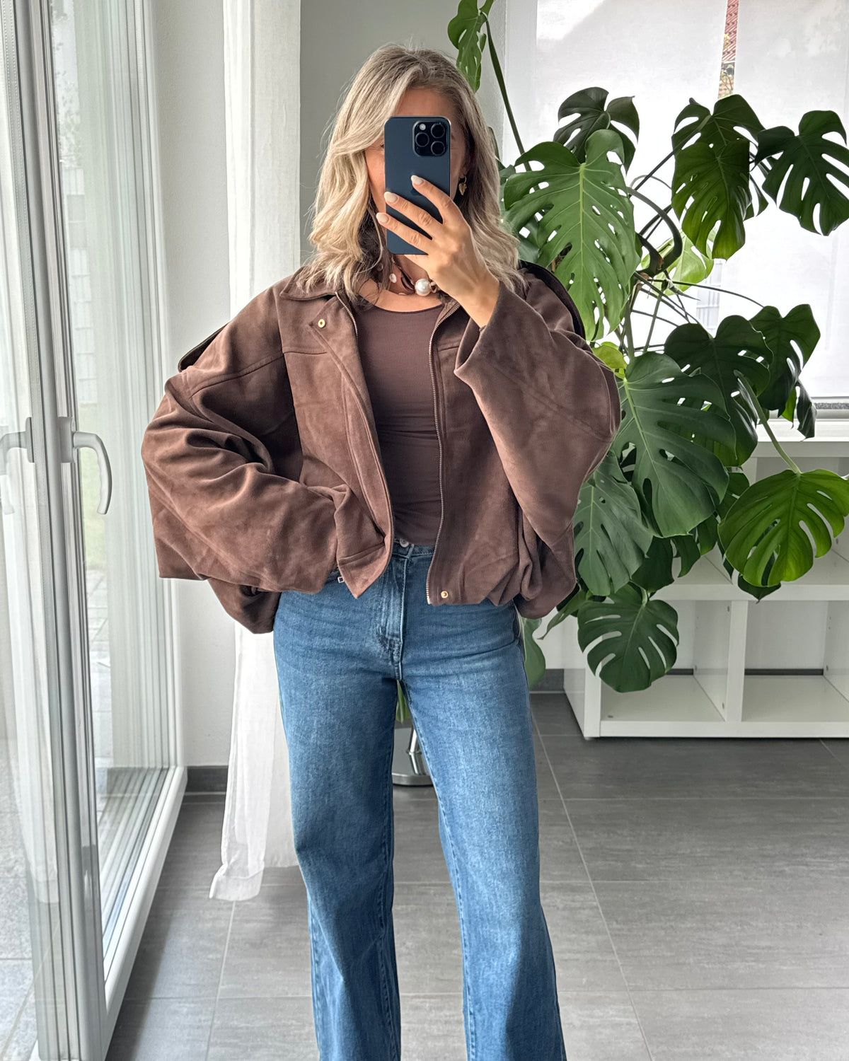 Luxe Suede Bomber Jacket BRAUN