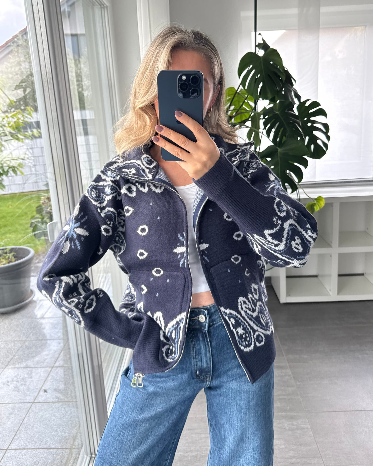 Zip Cardigan Paisley Blau
