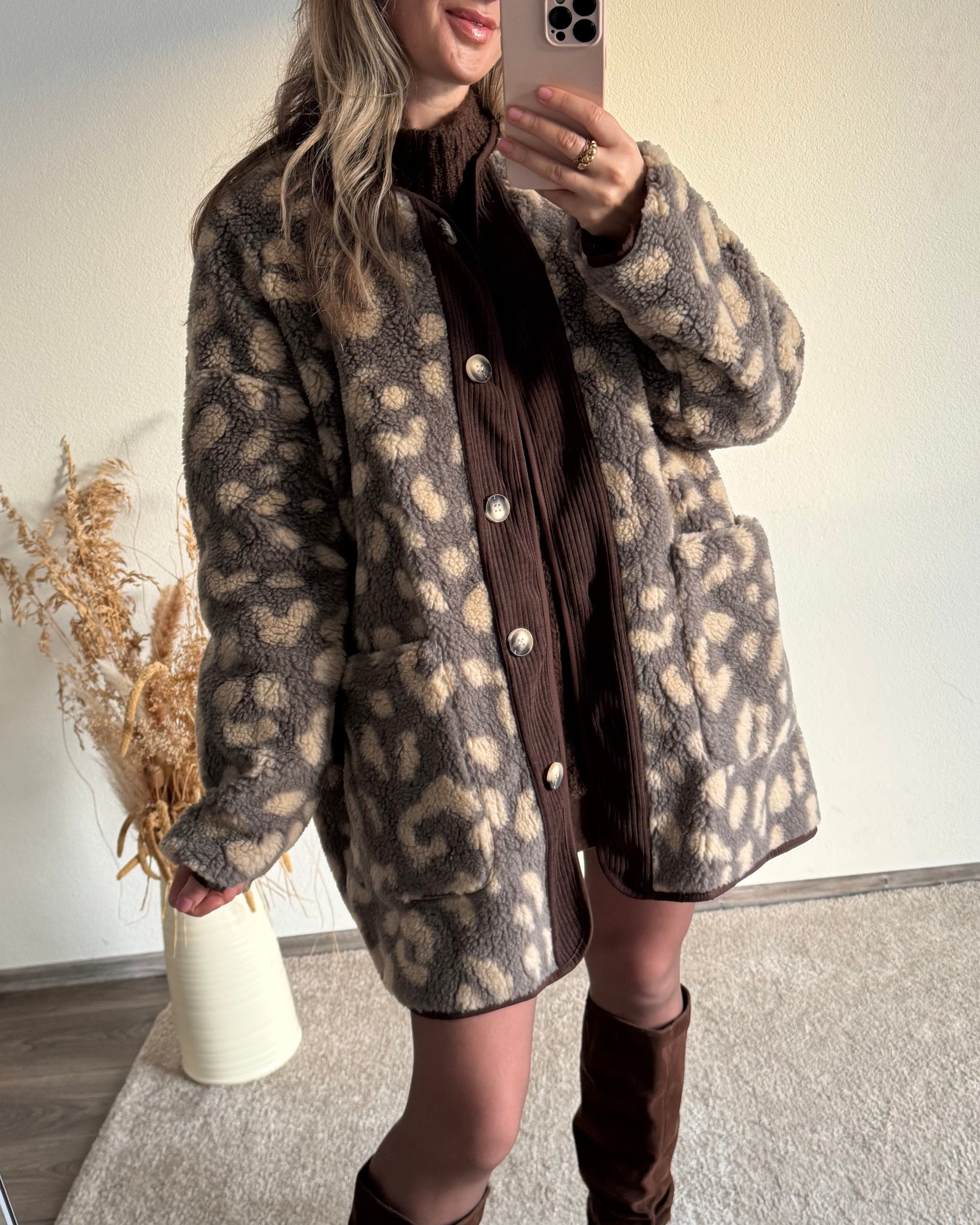 Teddy Jacke Leo Grau Beige