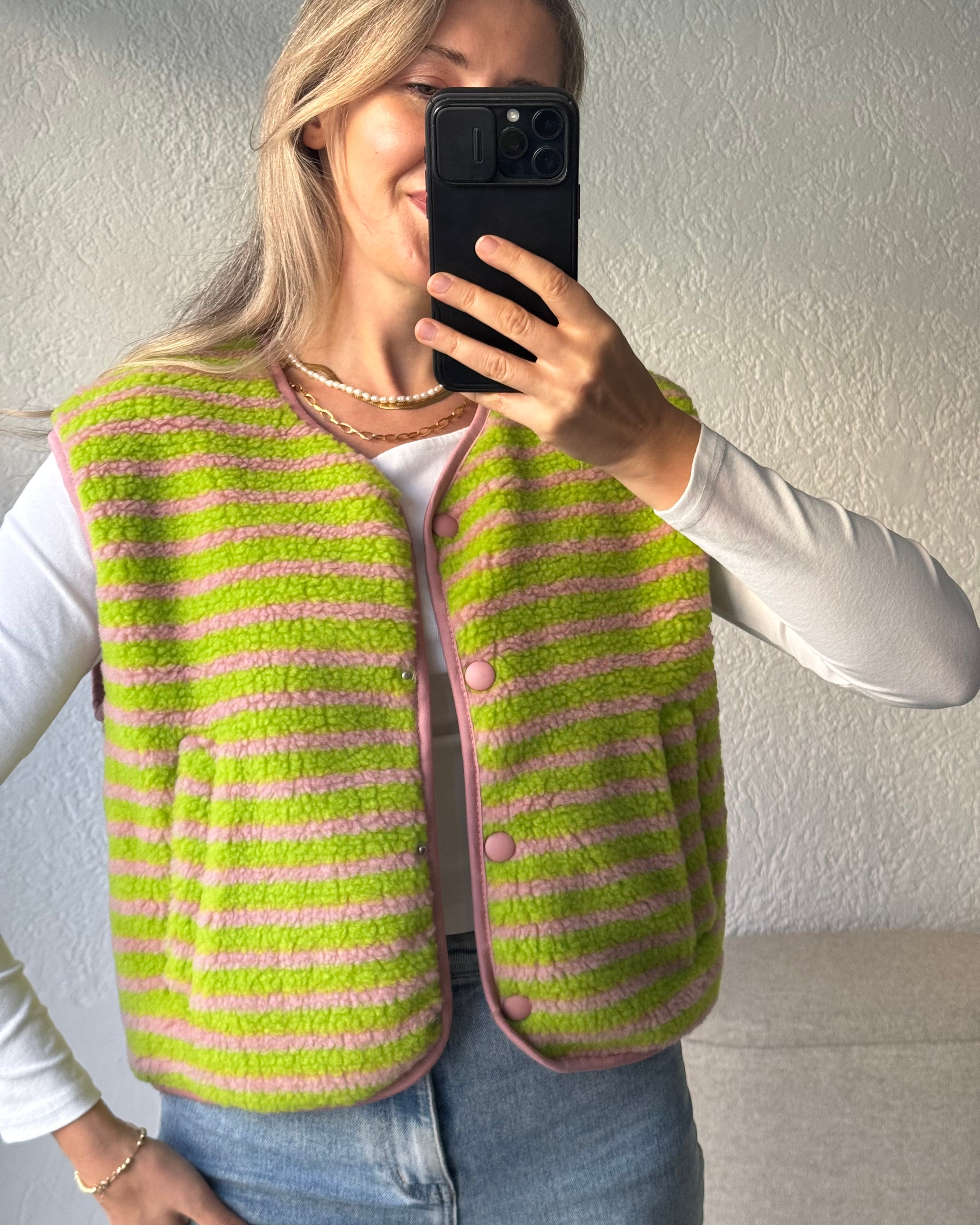 Teddyweste Stripes Matcha Grün