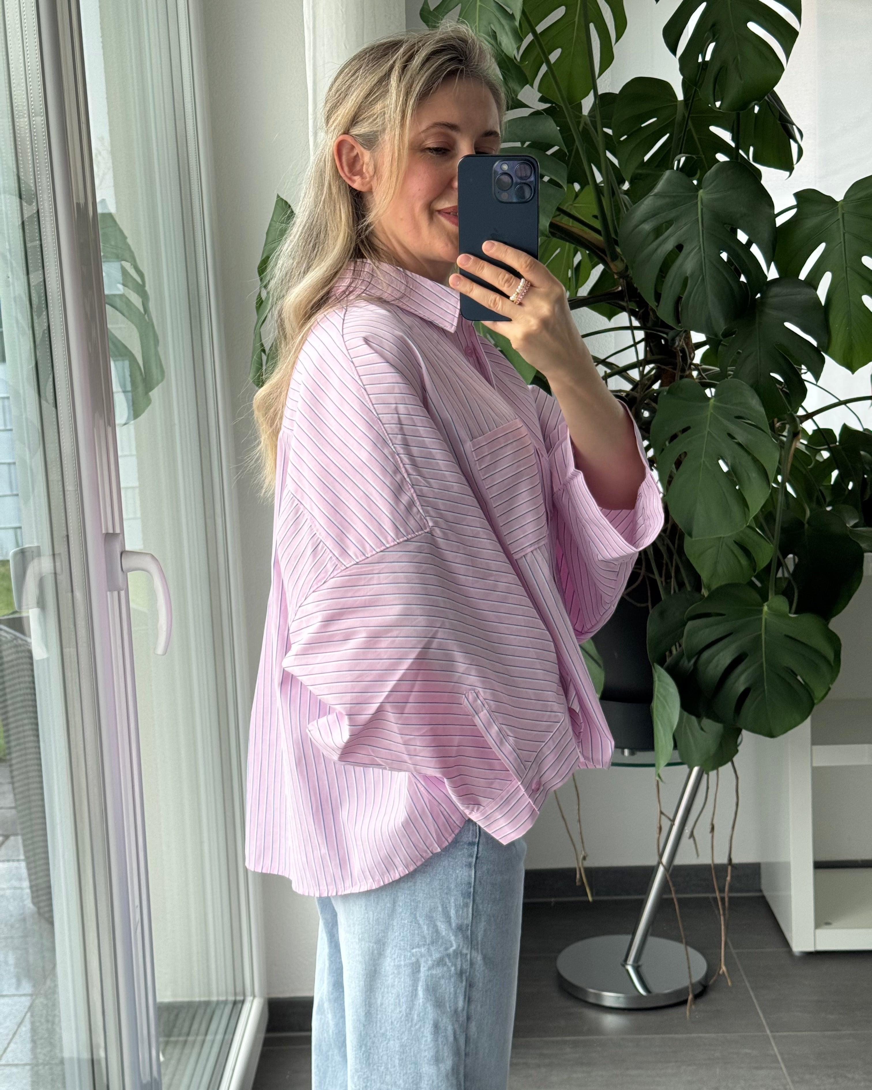 Oversize Bluse gestreift Pink