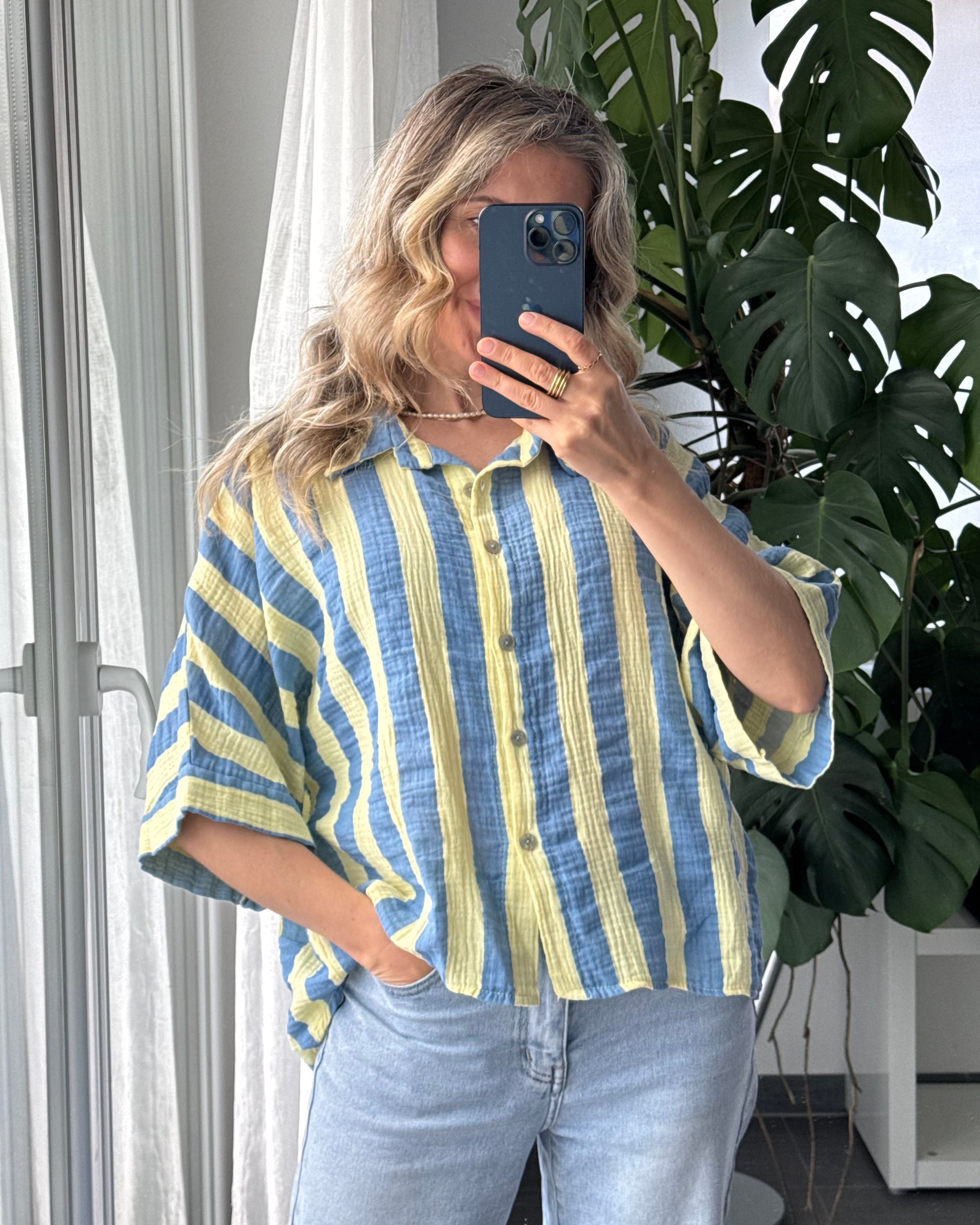 Musselinbluse gestreift blau