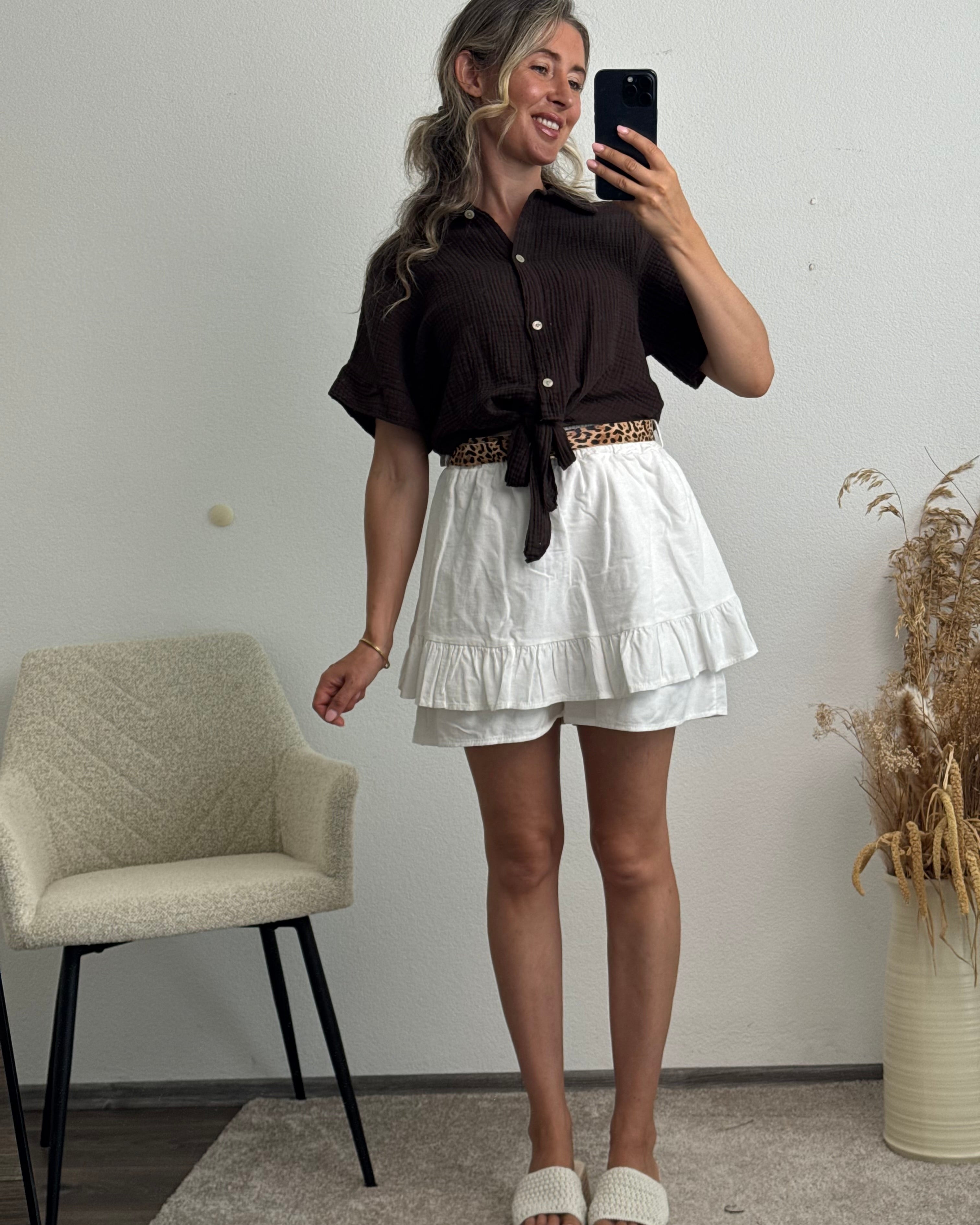 Musselinbluse zum Knoten braun