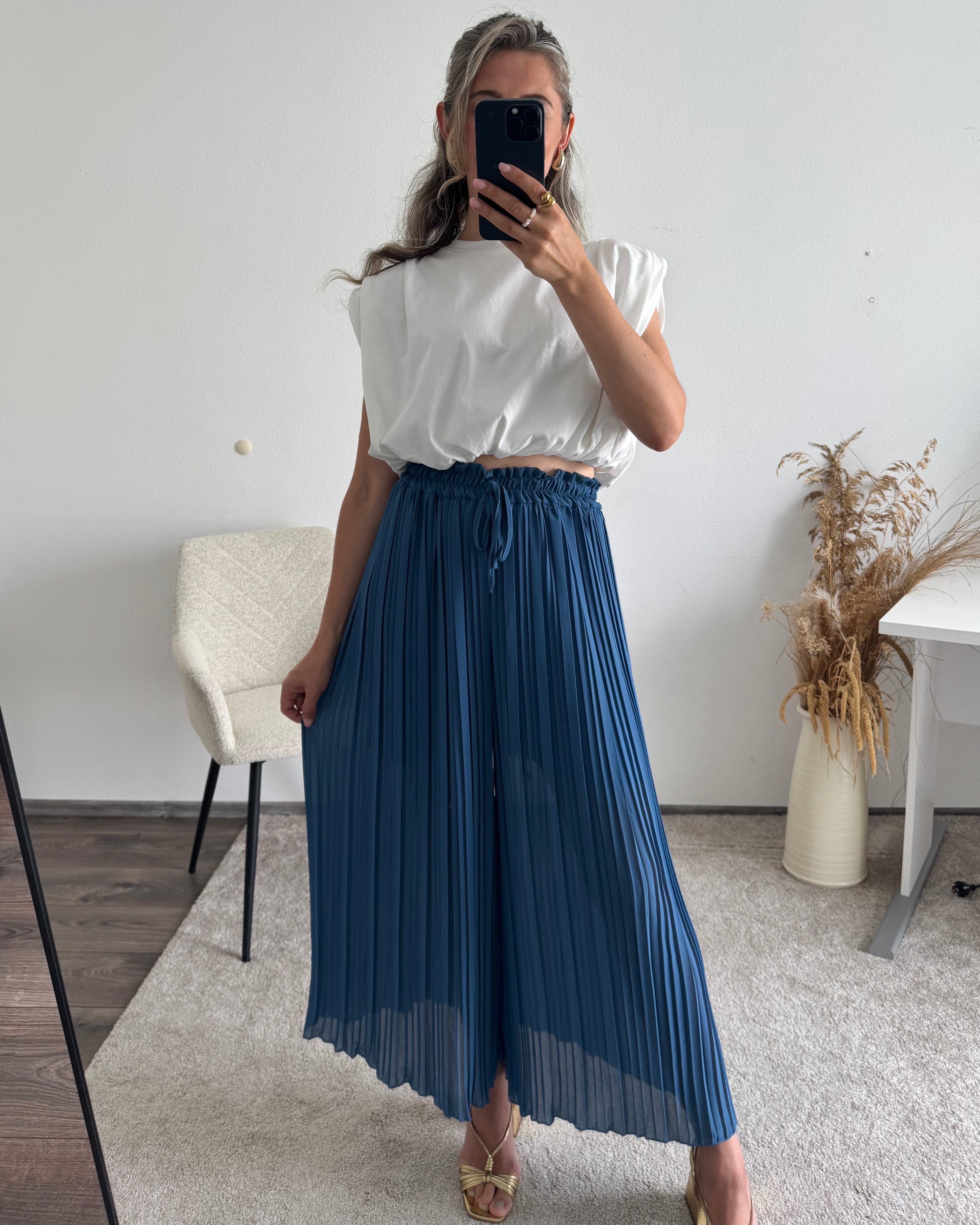 Plisseehose Blau