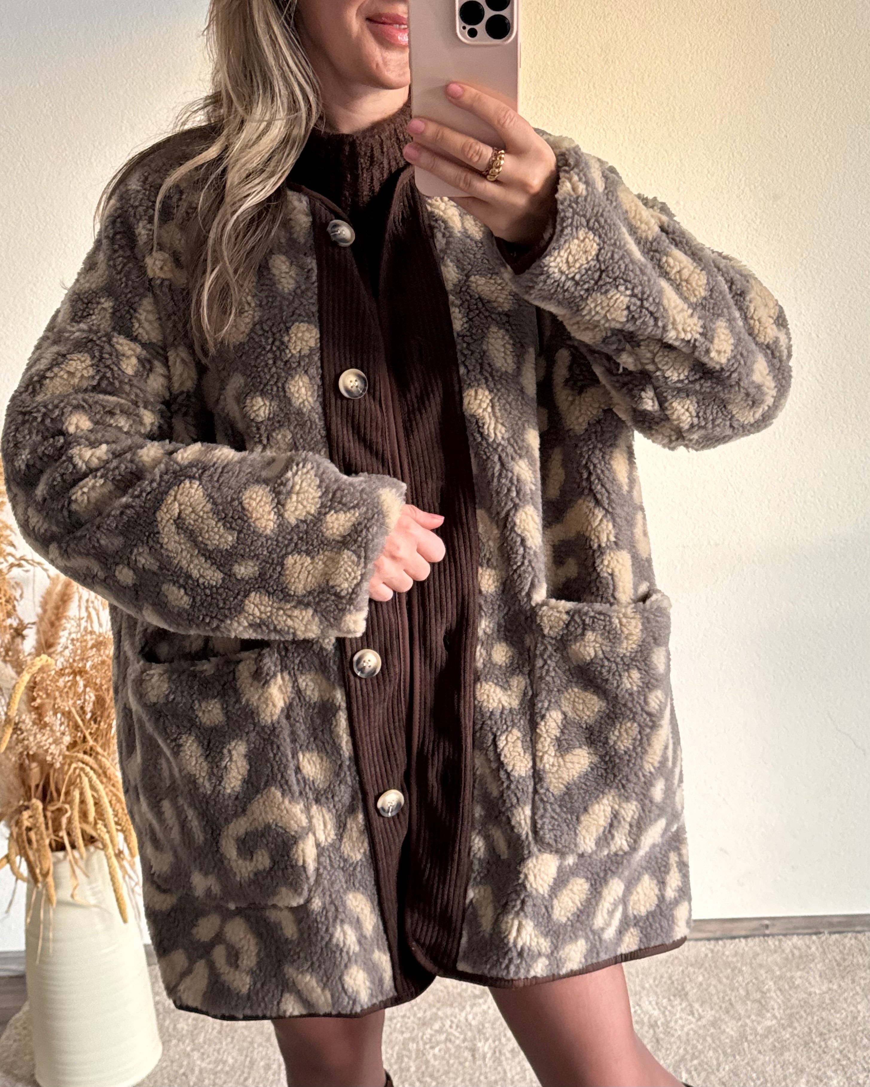 Teddy Jacke Leo Grau Beige