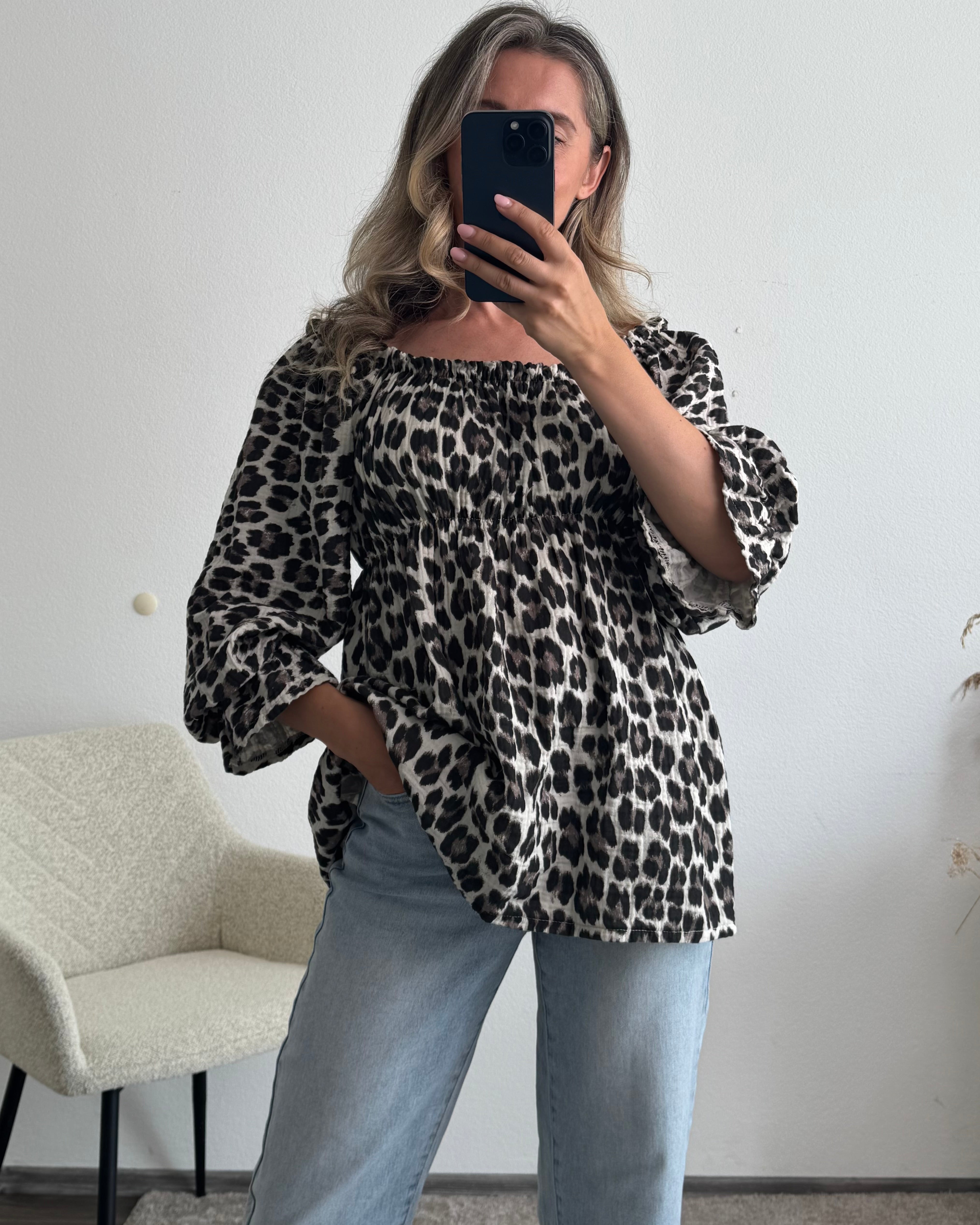 Musselinbluse Leo Grau
