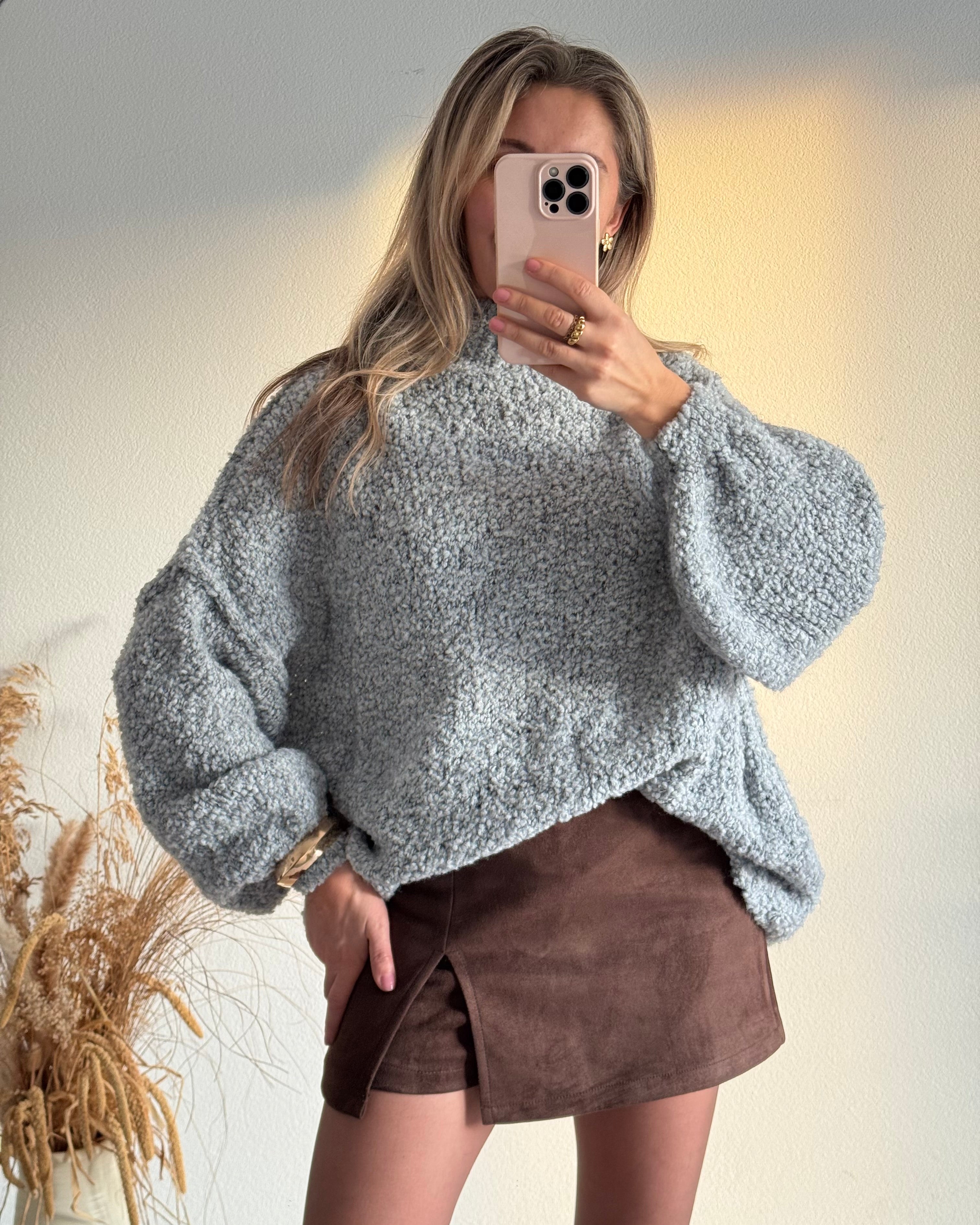 Bouclé oversize Pullover Grau