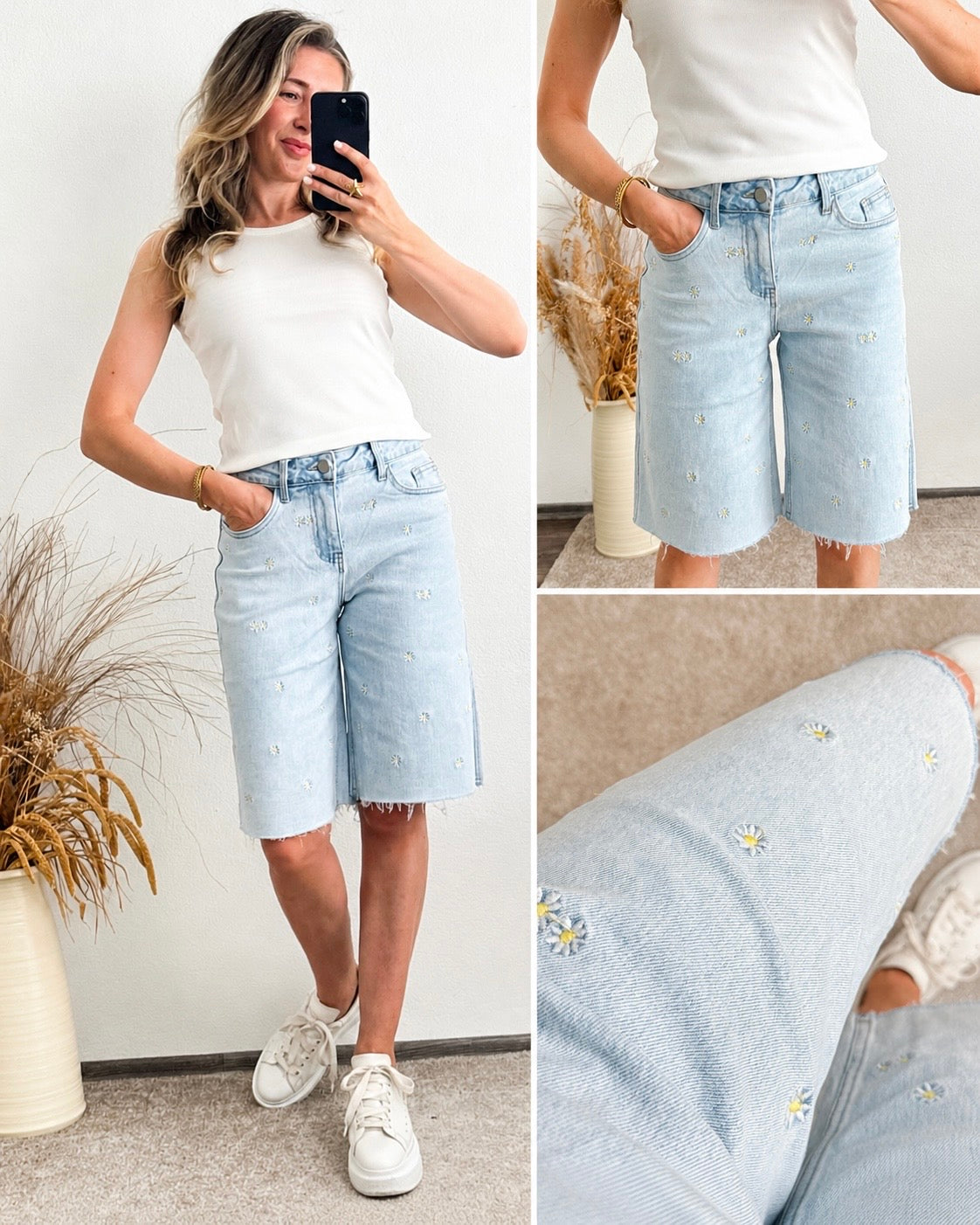Bermuda Jeans Shorts Flowers