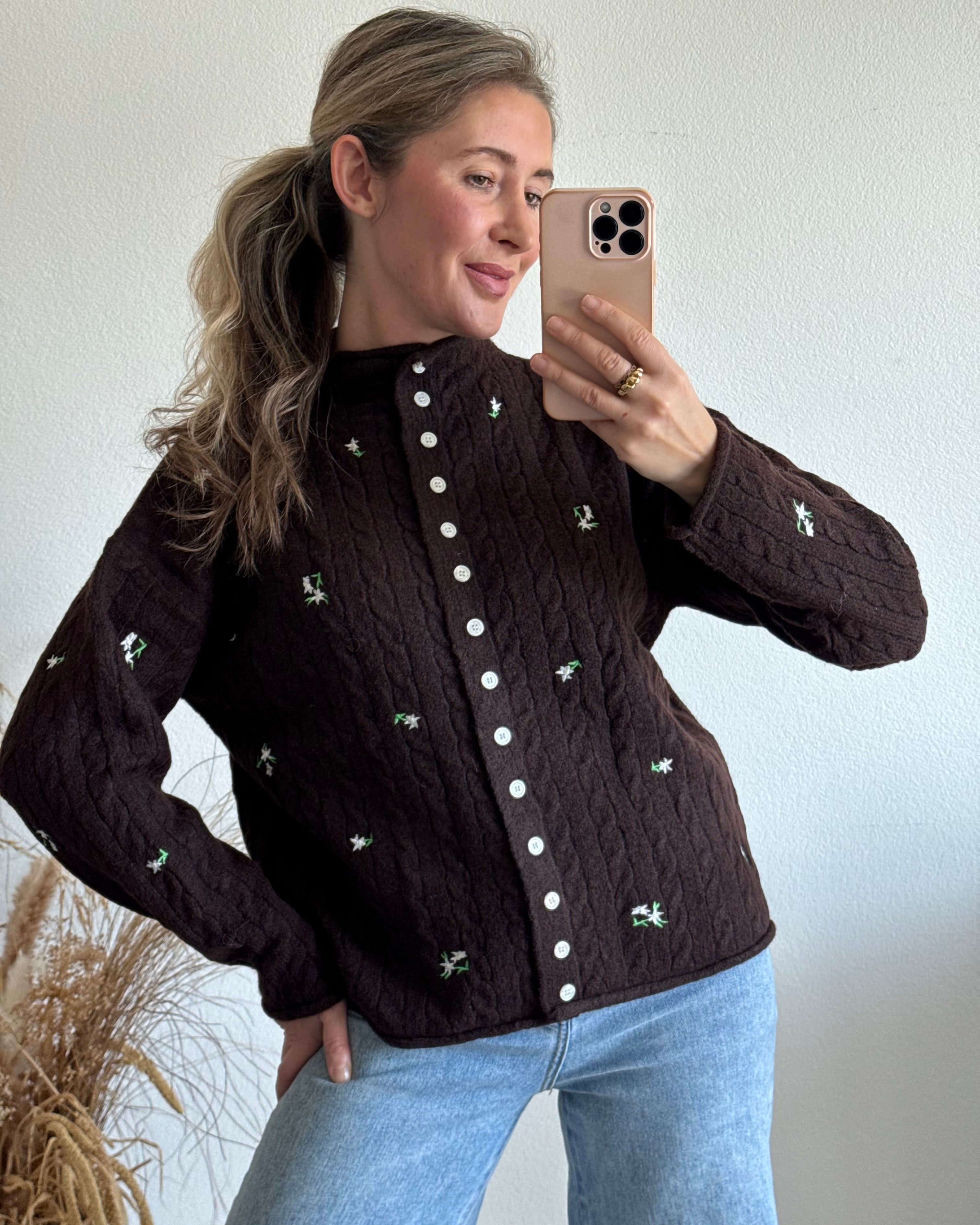 Cardigan Flower Dream DUNKELBRAUN