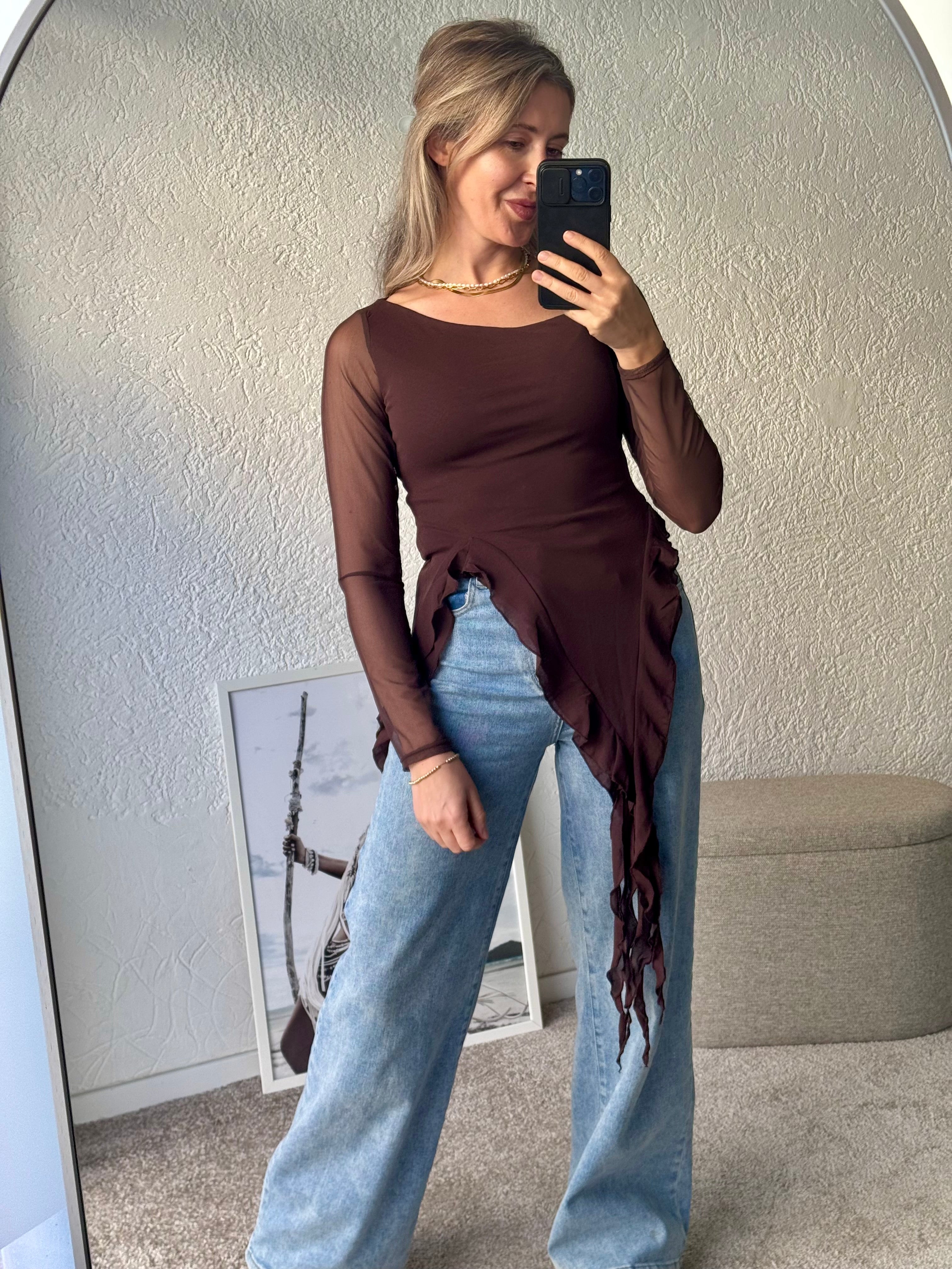 Meshtop langarm braun