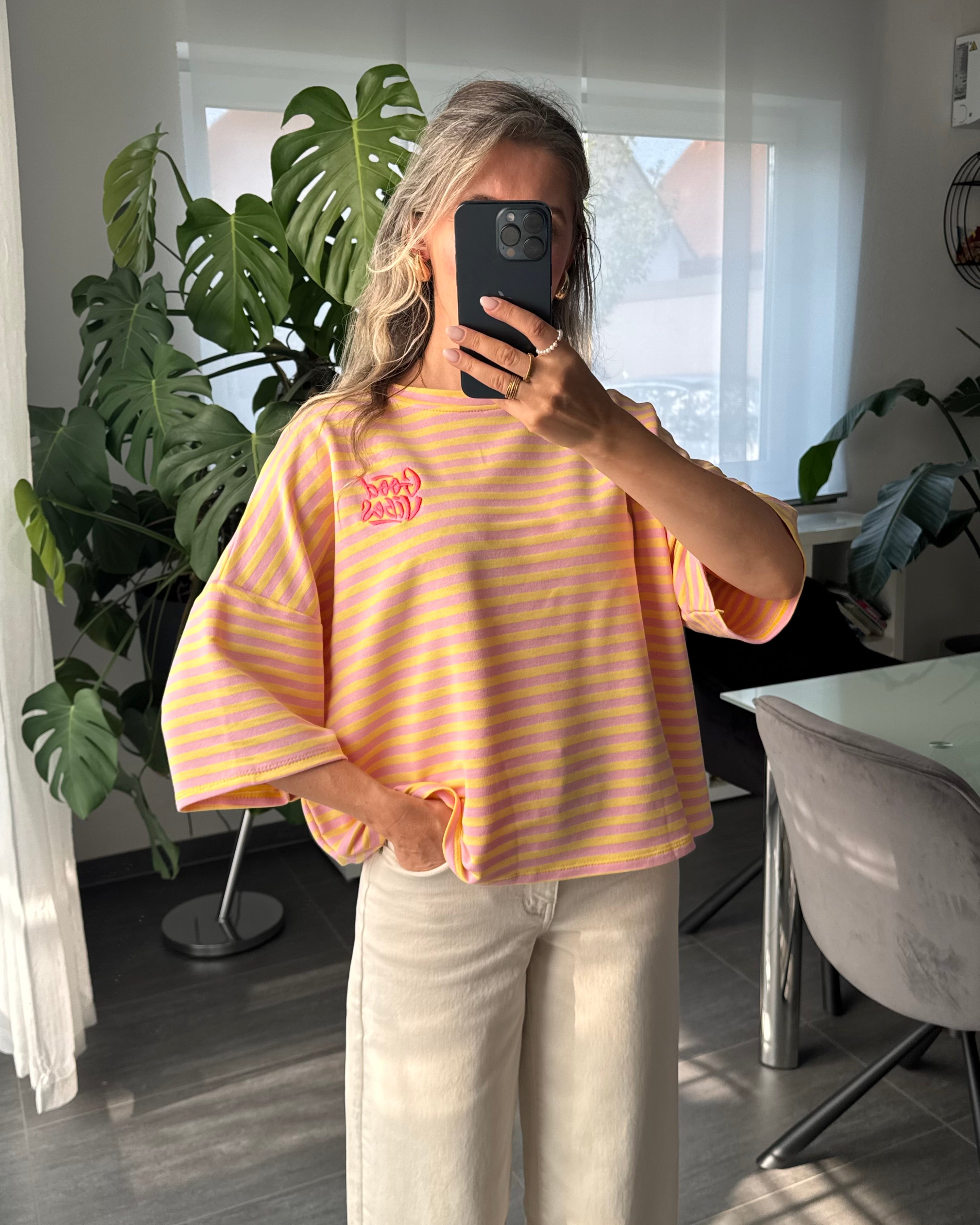 Shirt Streifenliebe Good Vibes SOFTGELB