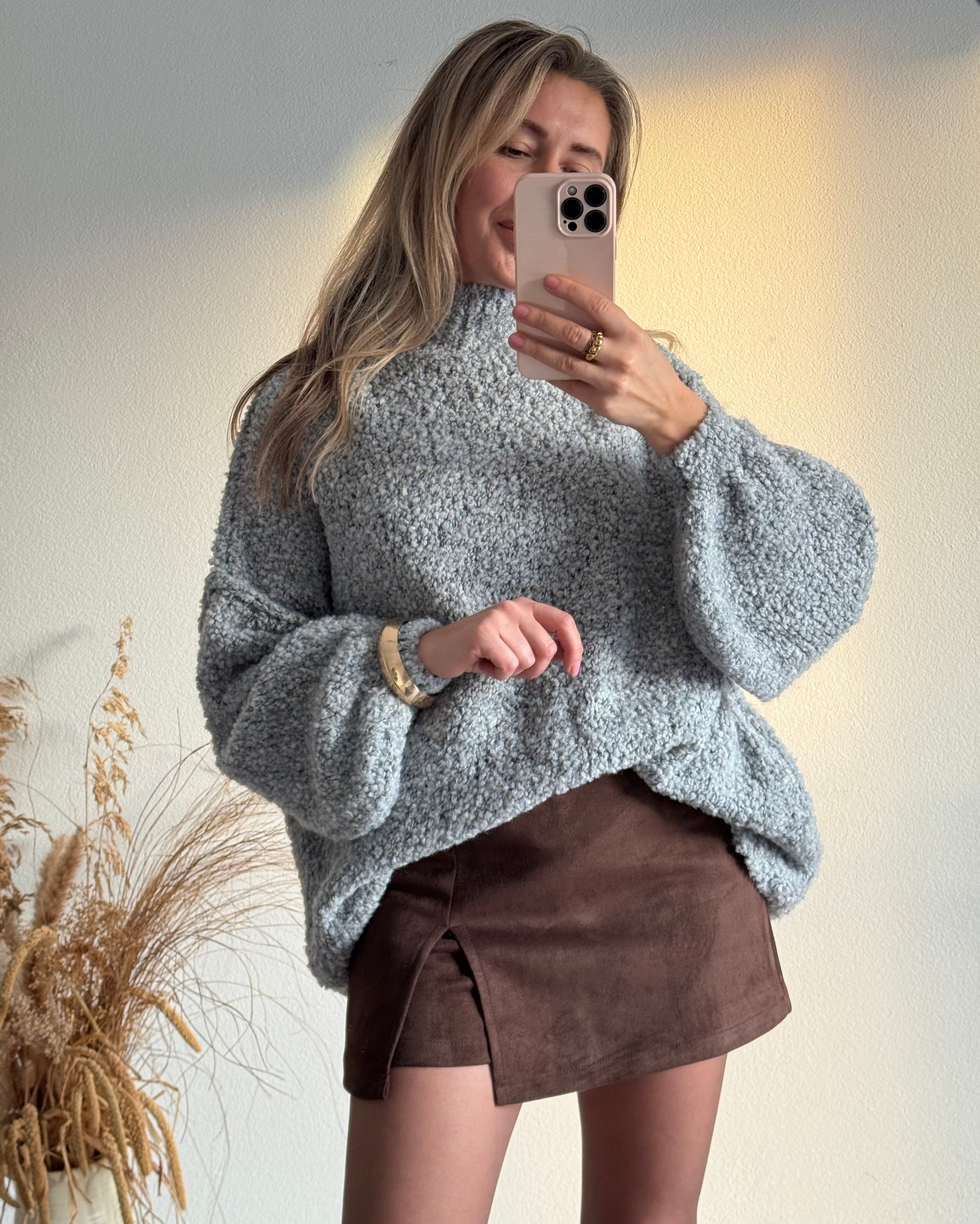 Bouclé oversize Pullover Grau
