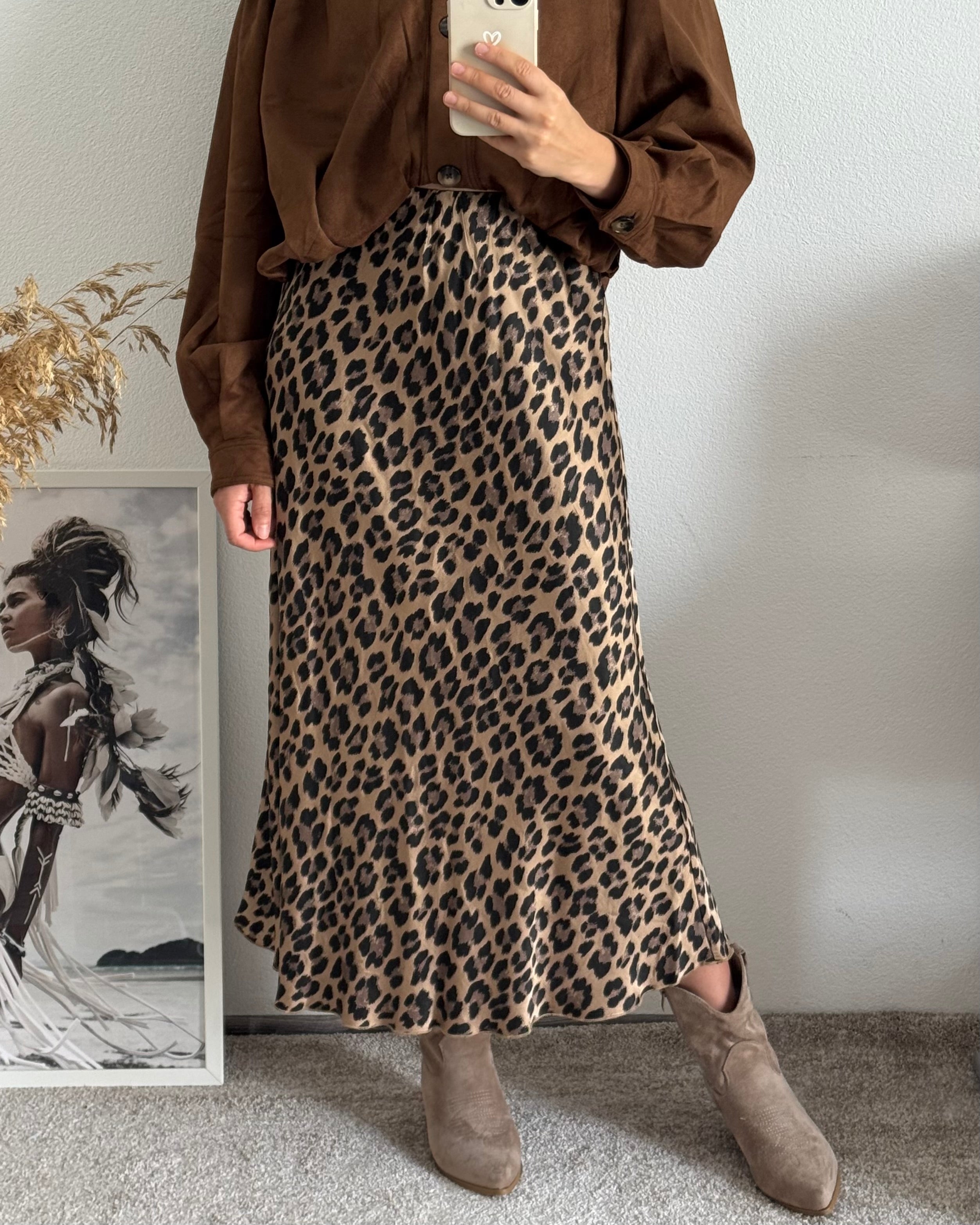 Viskoserock mit Leoprint Maja BRAUN