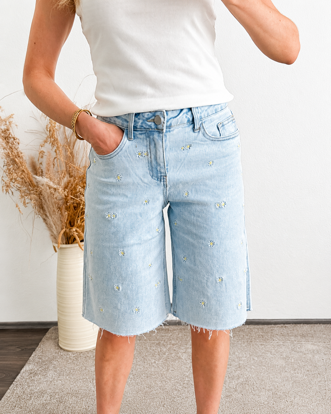 Bermuda Jeans Shorts Flowers