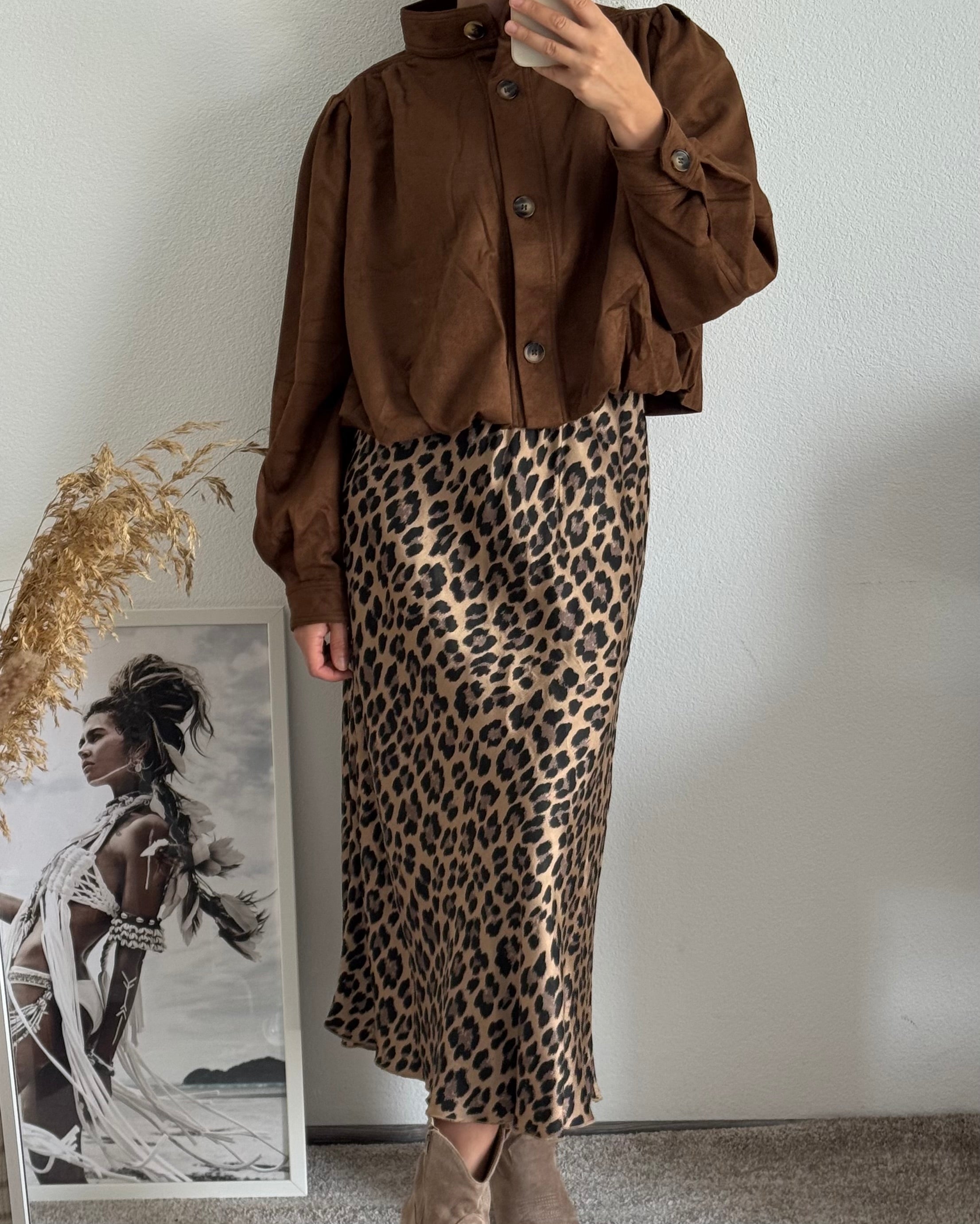 Viskoserock mit Leoprint Maja BRAUN