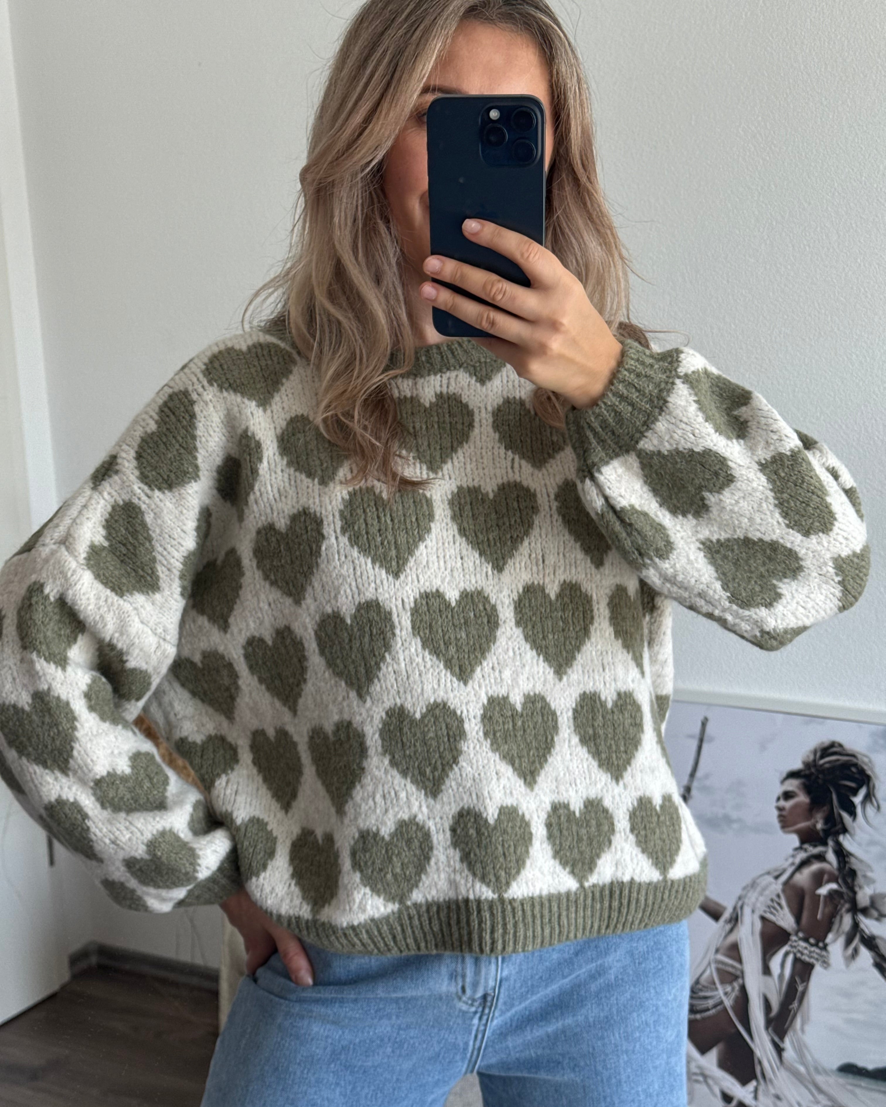 Pullover BIG HEARTS beige&khaki