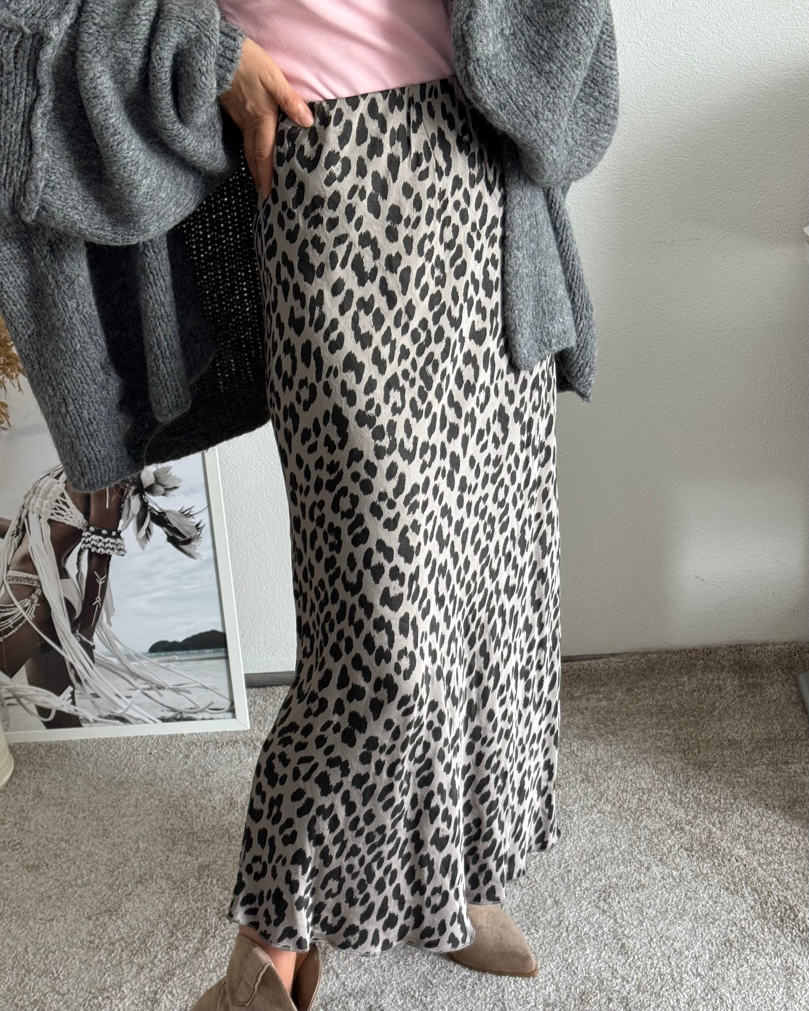 Viskoserock mit Leoprint Maja GRAU