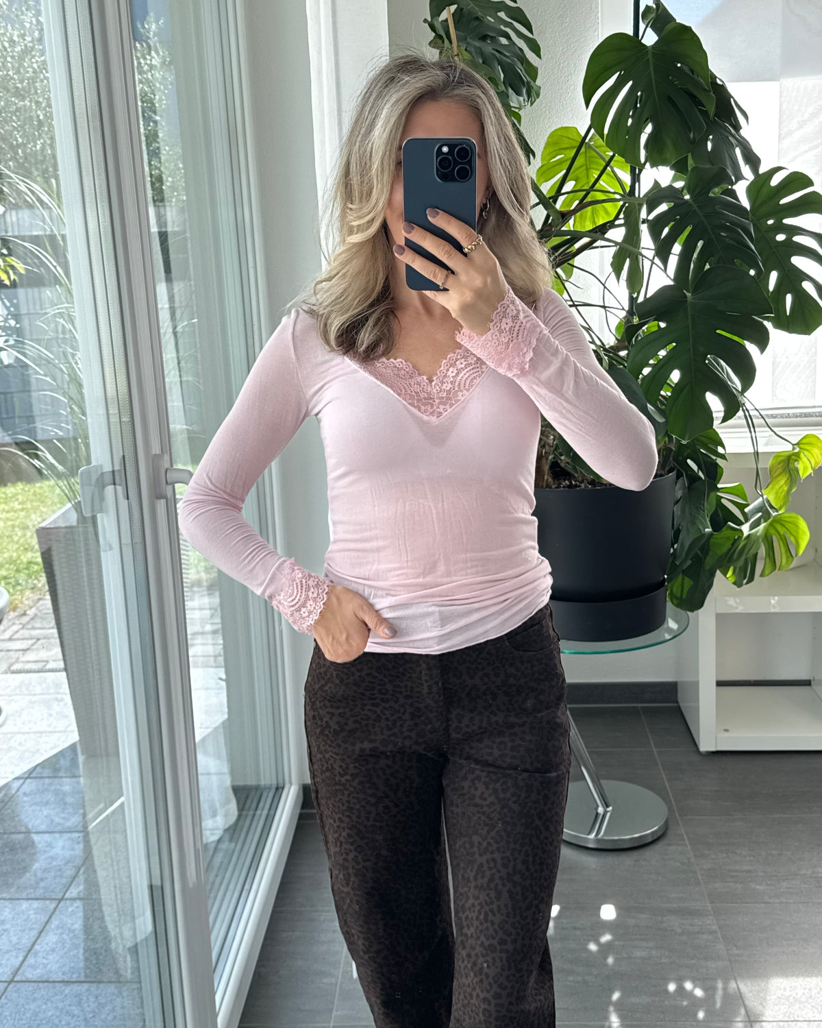 Kaschmir Longsleeve Spitze Rosa Premium-Qualität