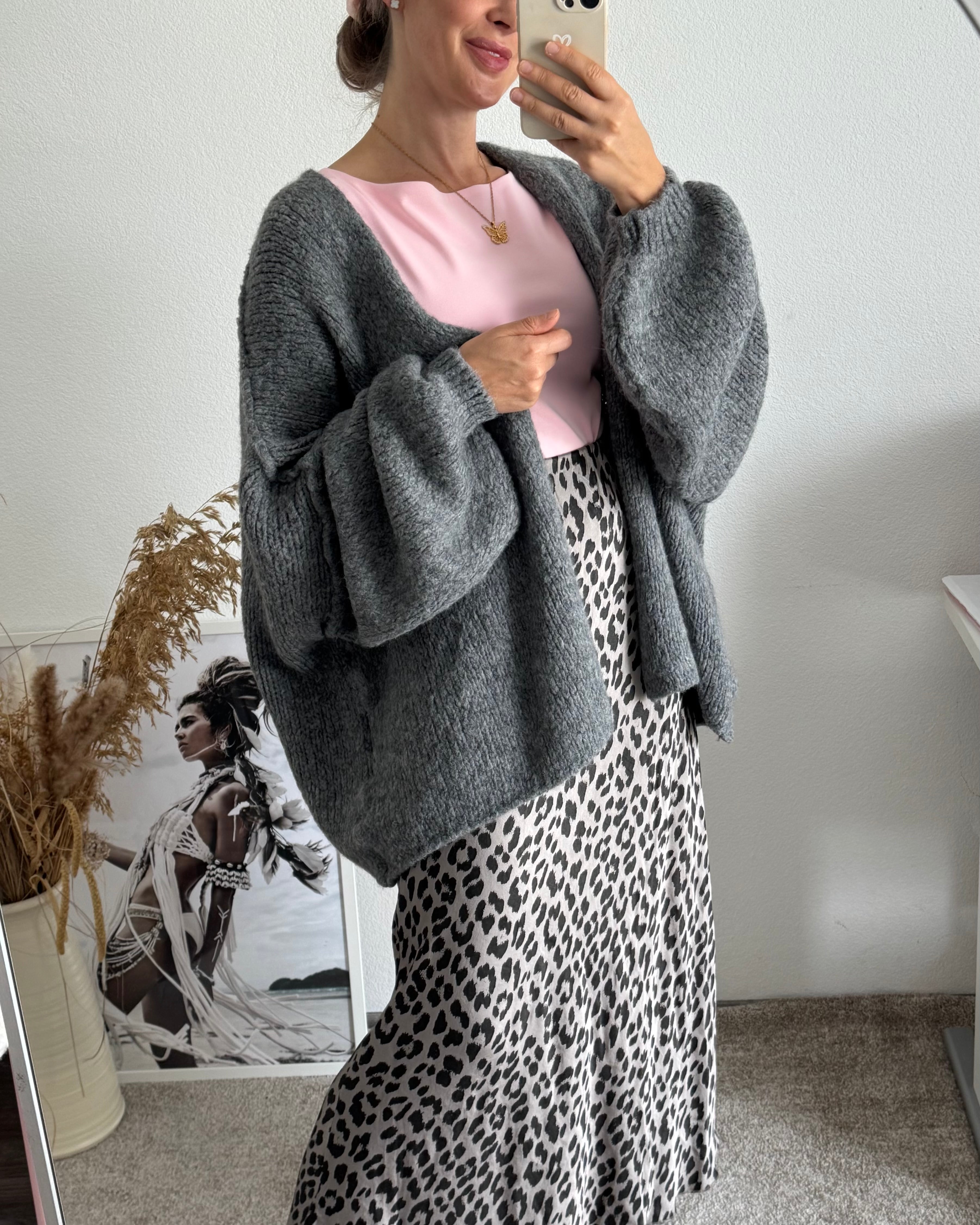 Viskoserock mit Leoprint Maja GRAU