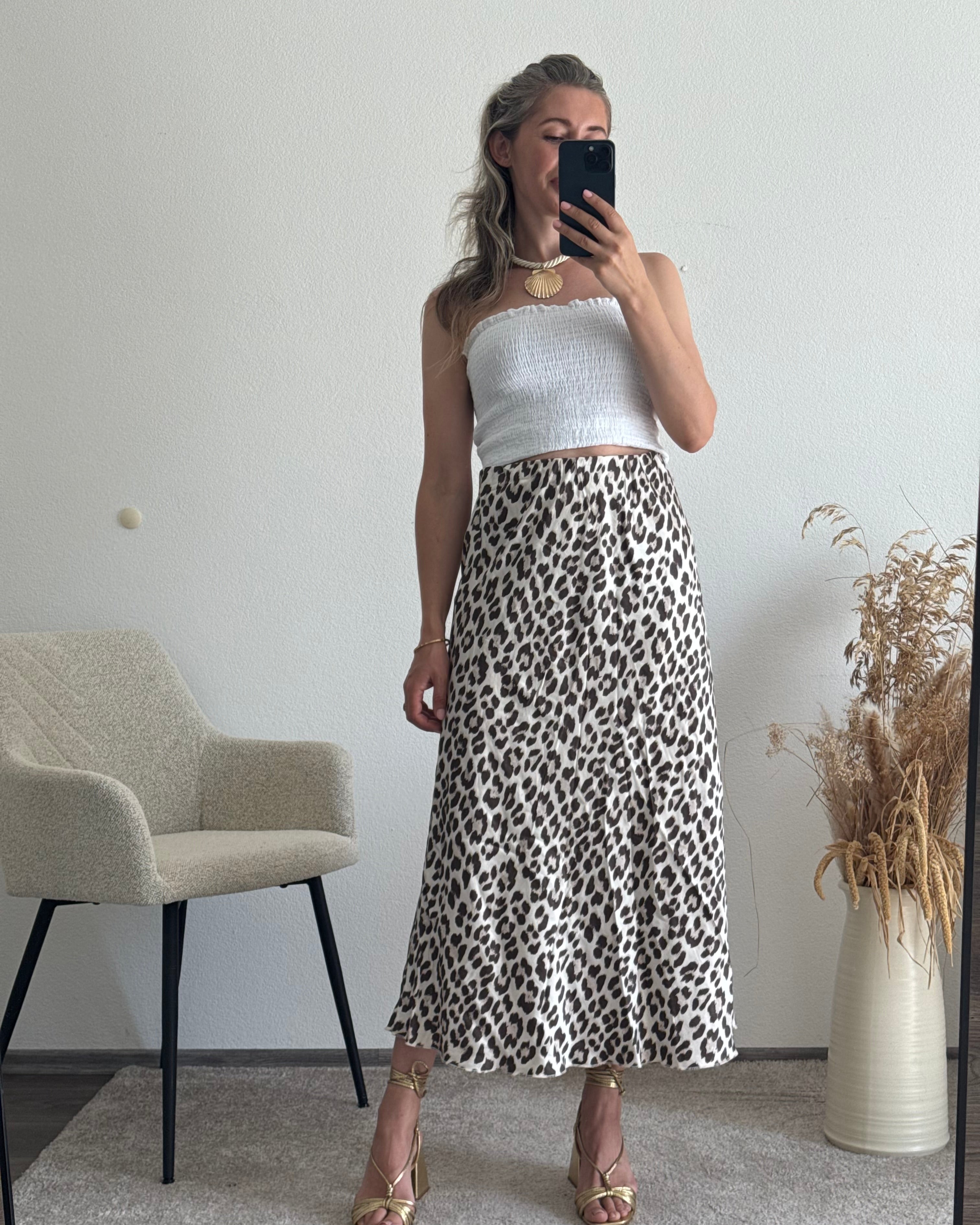 Viskoserock mit Leoprint Maja beige