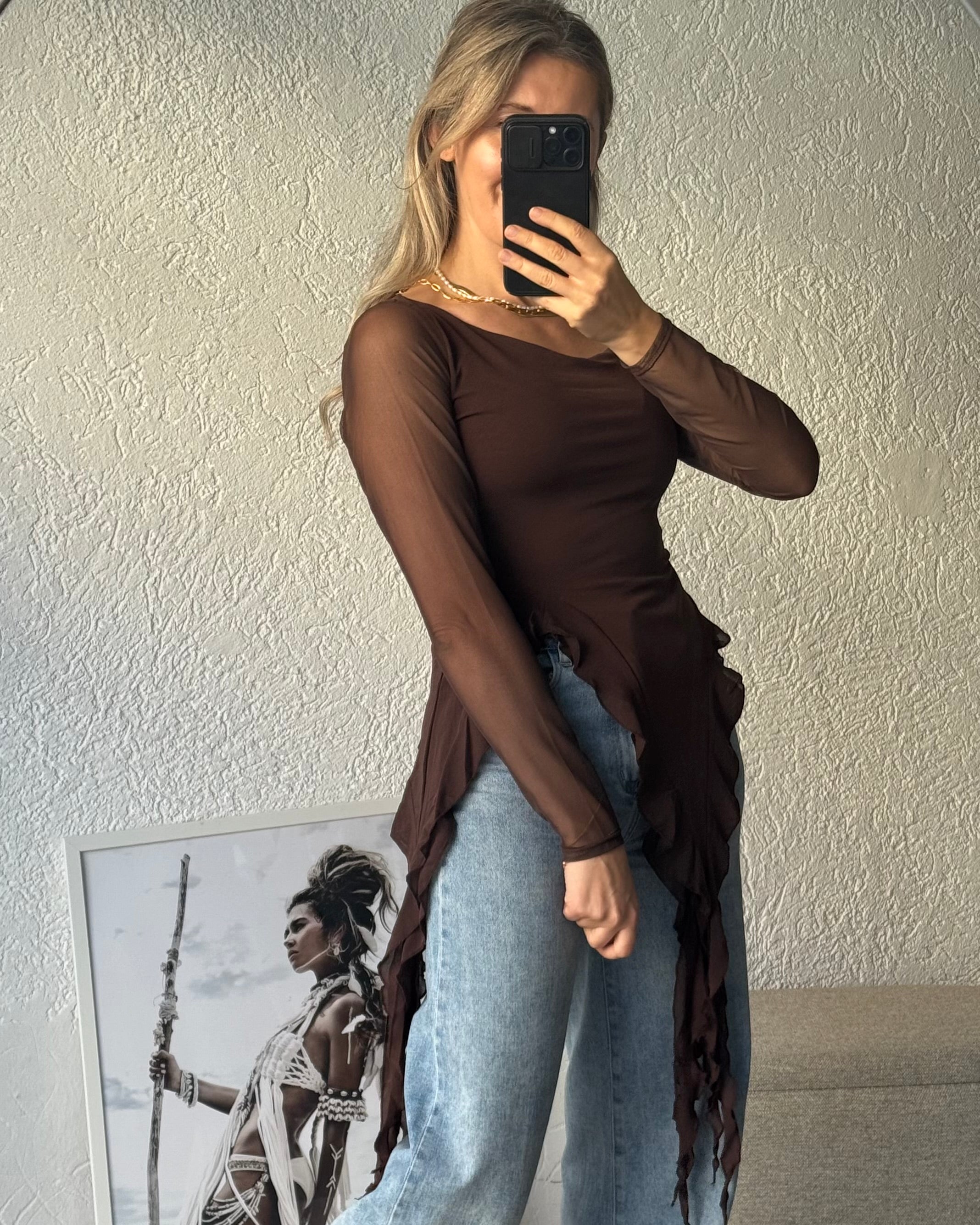 Meshtop langarm braun