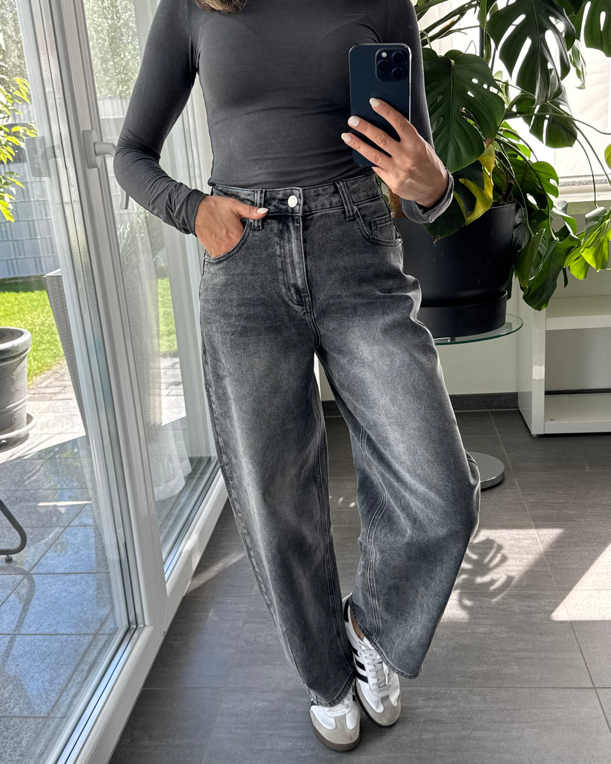 Stretch Barrel Jeans Dunkelgrau