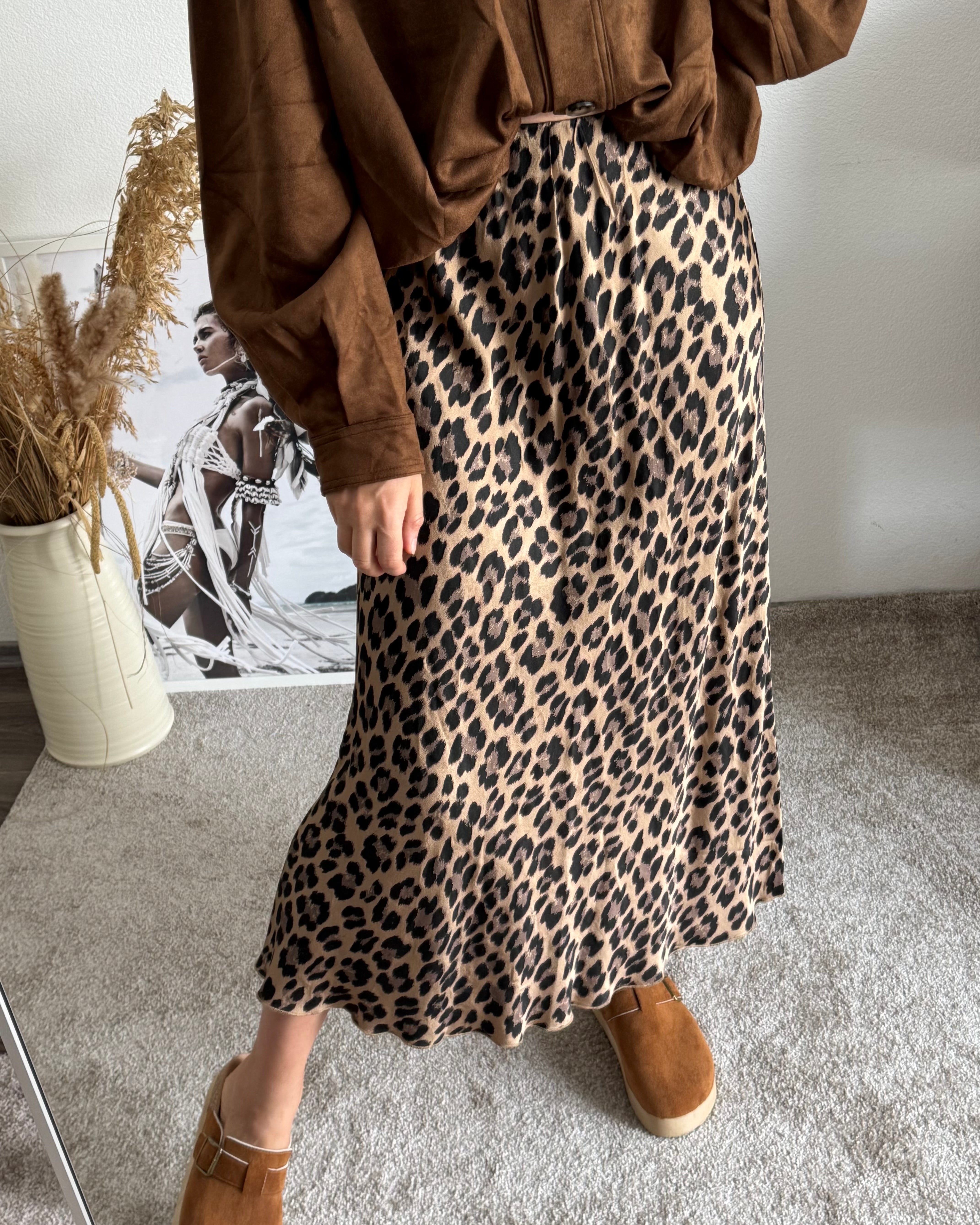Viskoserock mit Leoprint Maja BRAUN