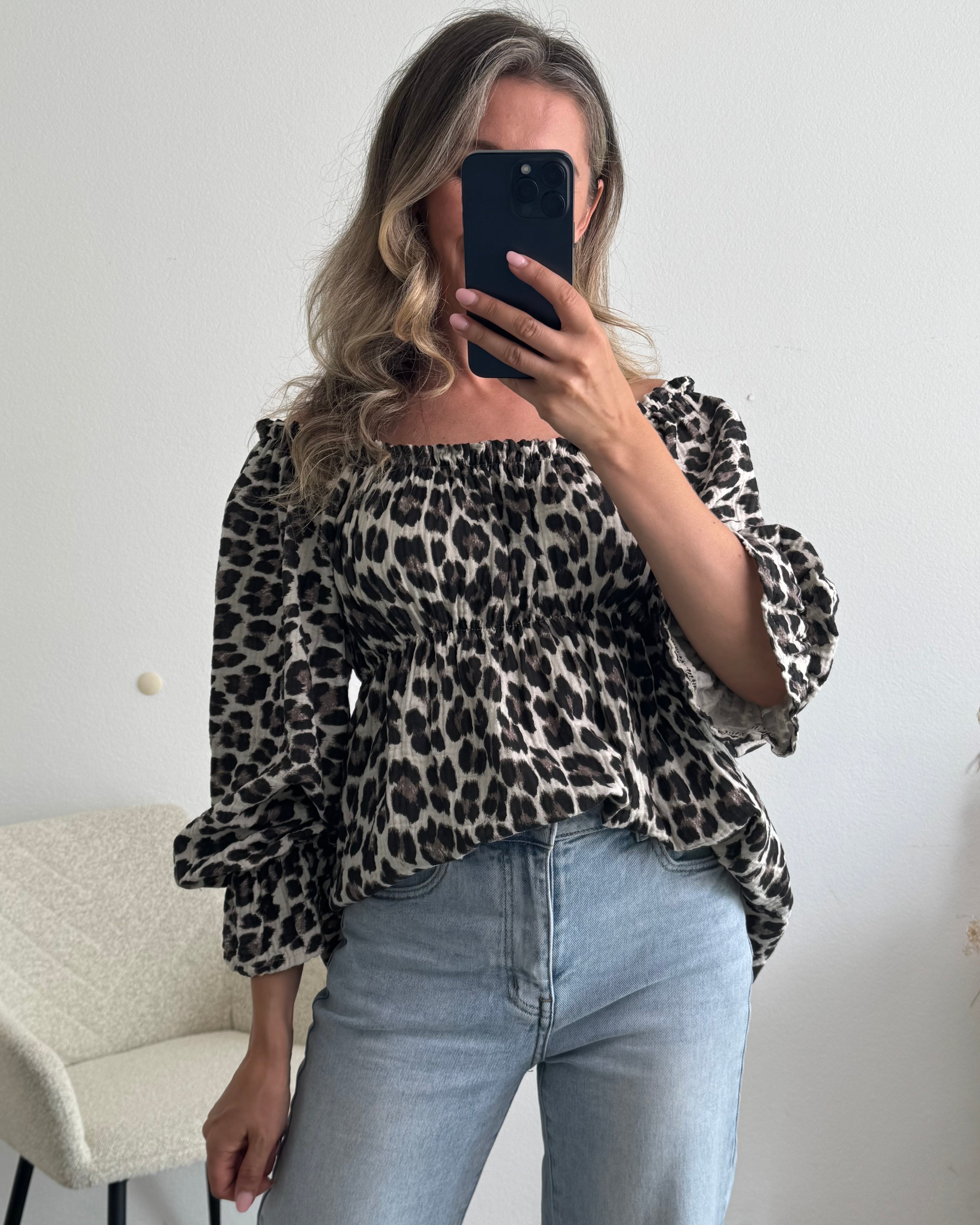 Musselinbluse Leo Grau