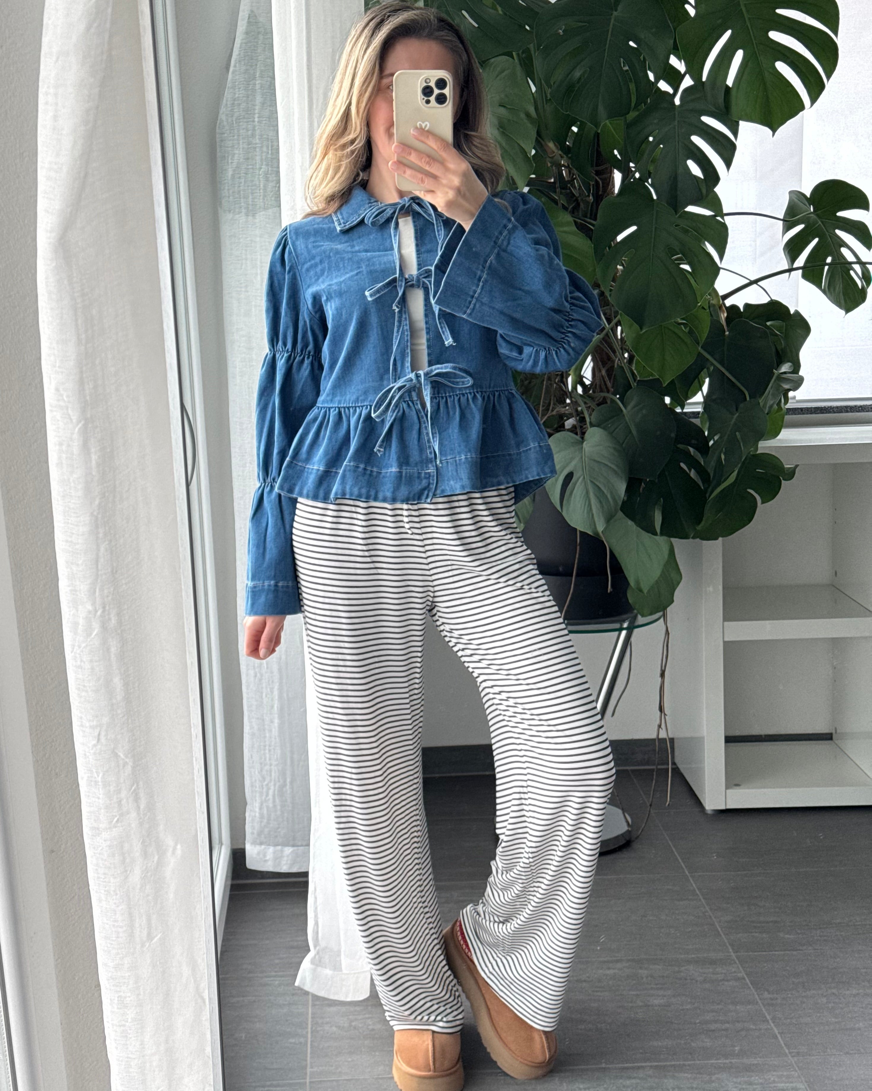 Jeansbluse mit Schleifen