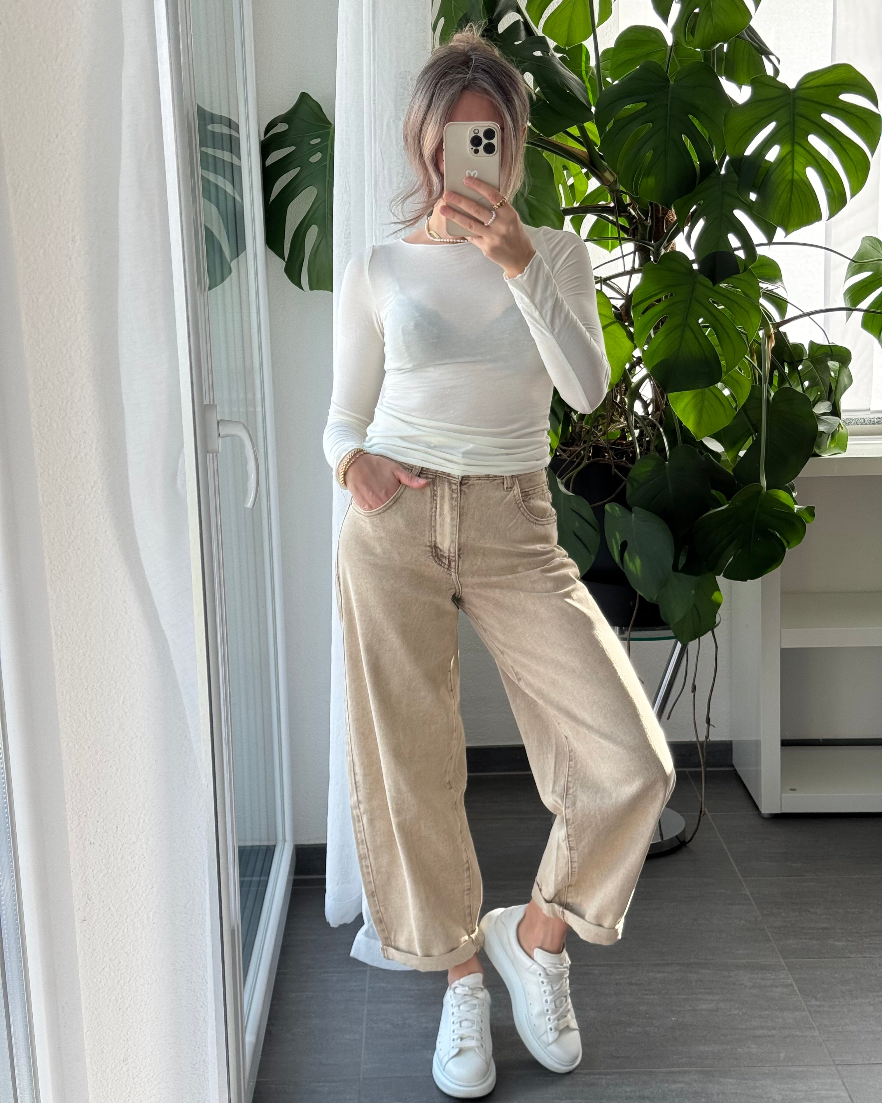 Stretch Balloon Jeans Beige