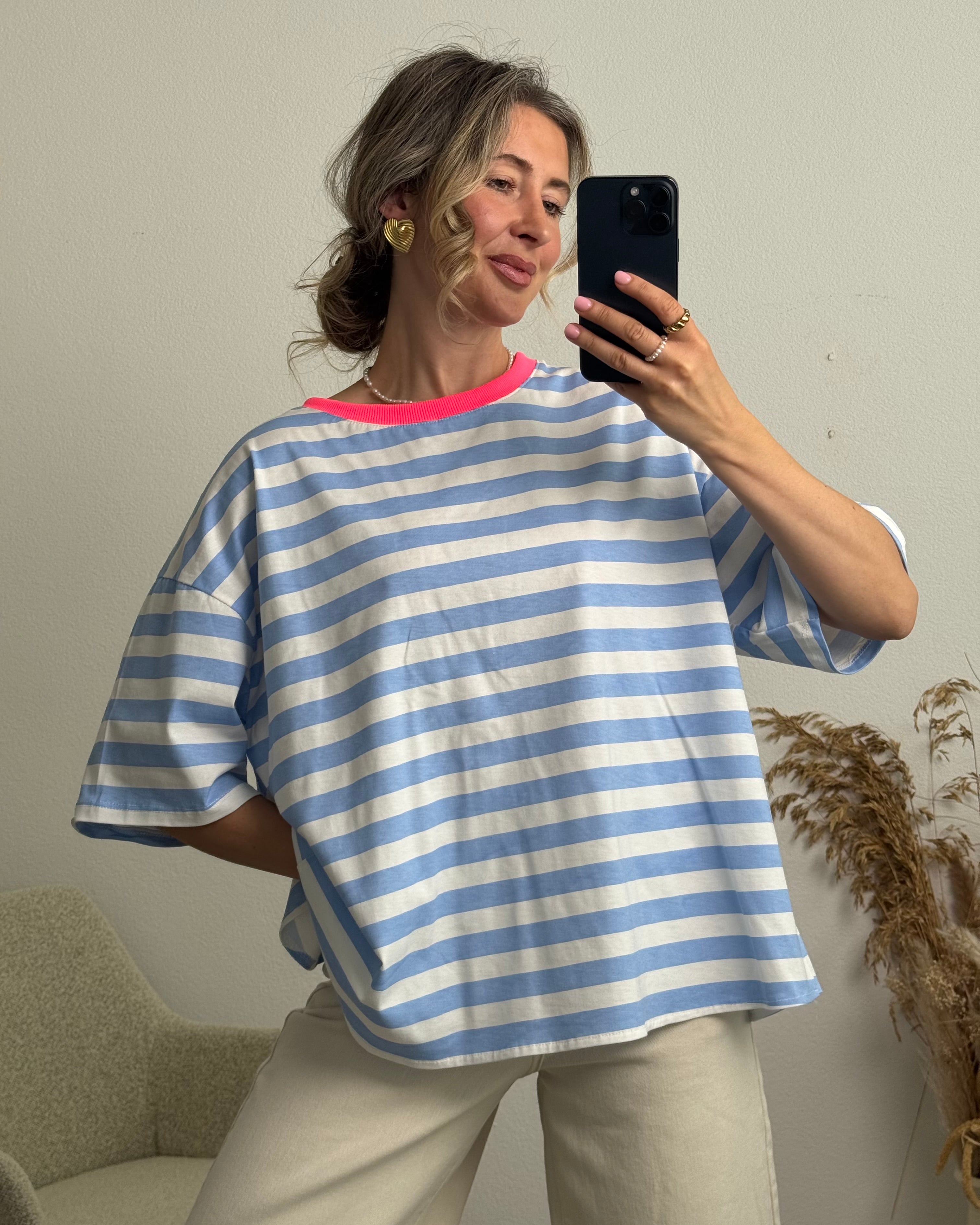 Open Tie Back Shirt blau/weiss