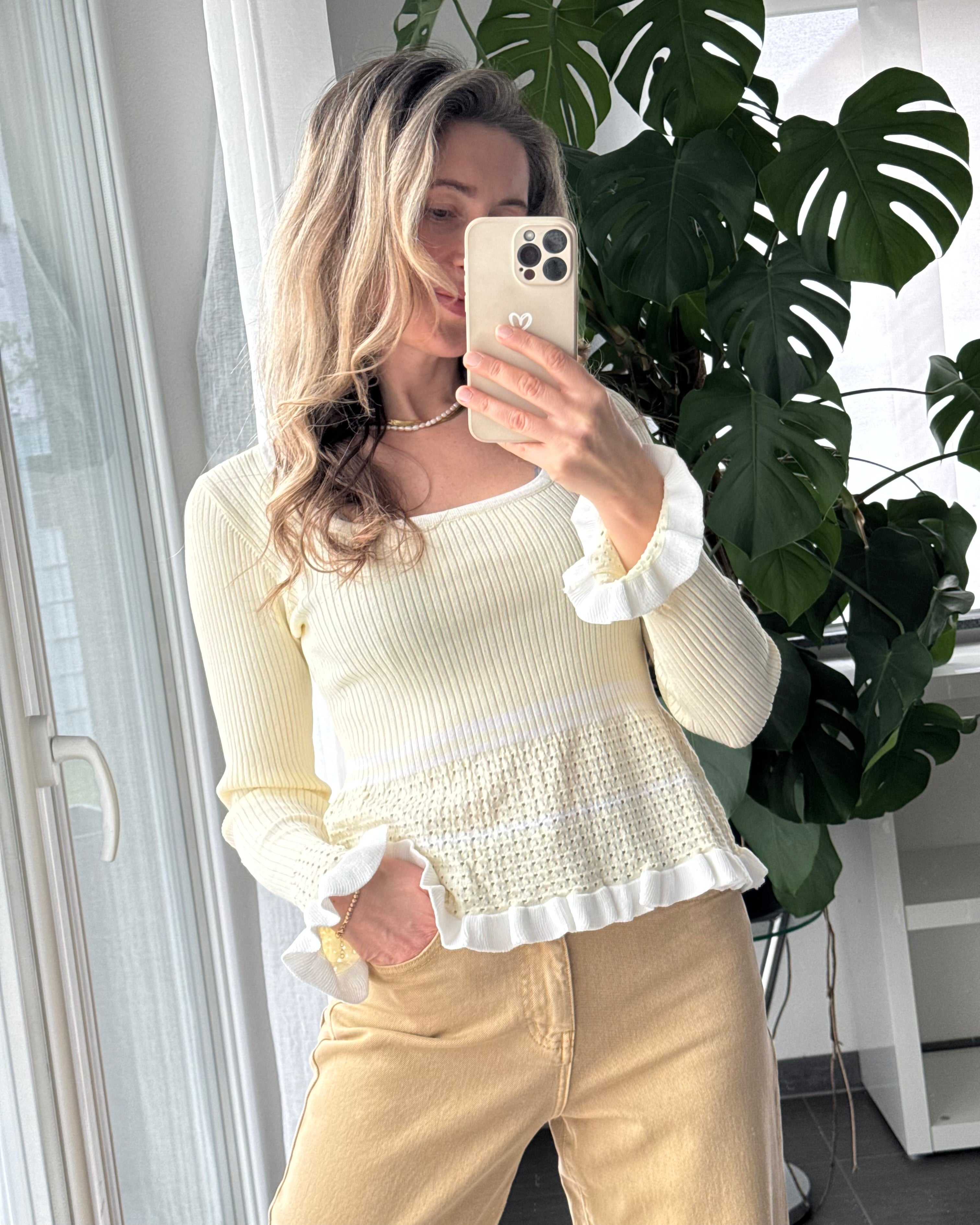 Stricktop Rüschen Buttergelb