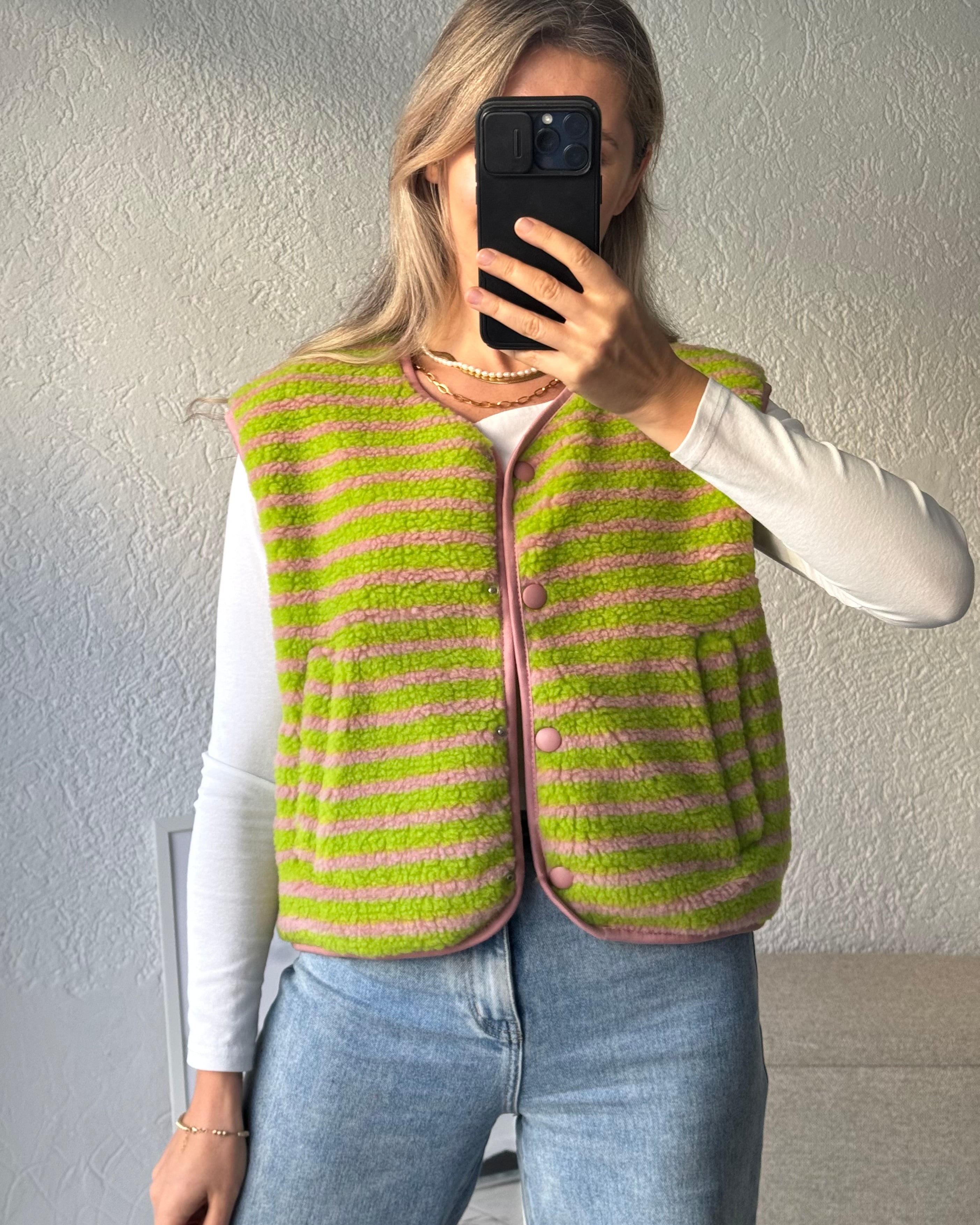 Teddyweste Stripes Matcha Grün