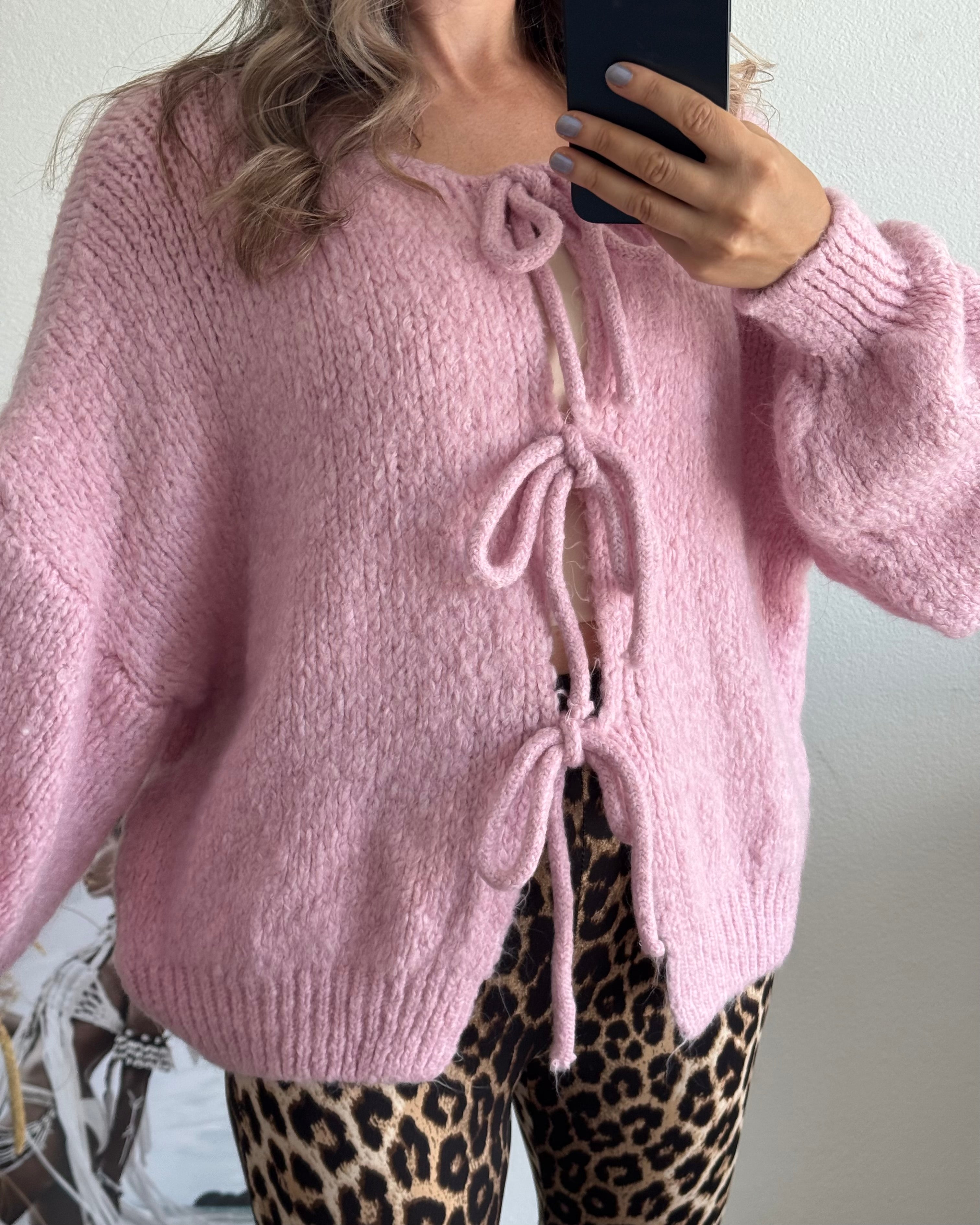 Cardigan mit Schleifen Langarm Rosa