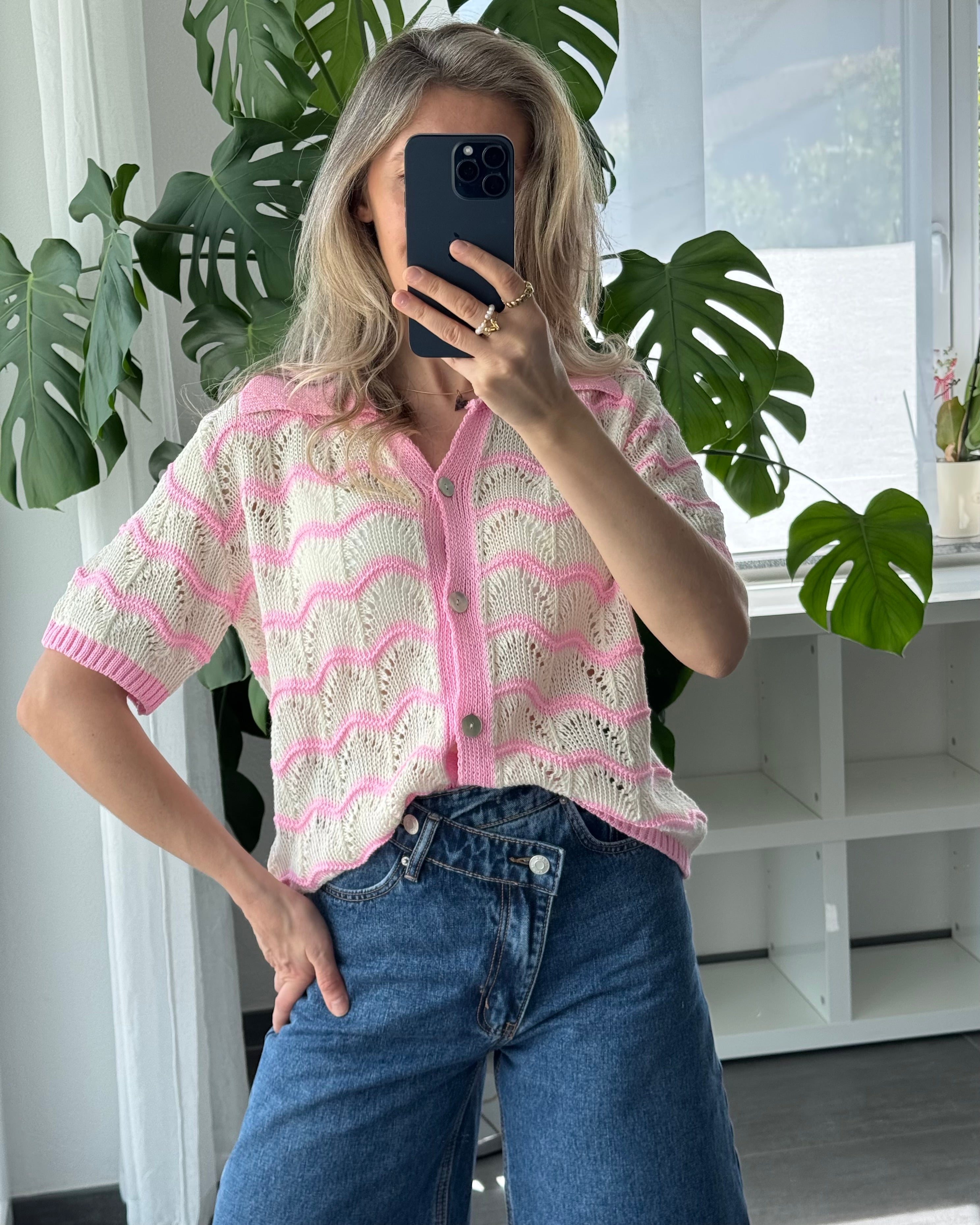 Lina Knit Polo Creme Pink