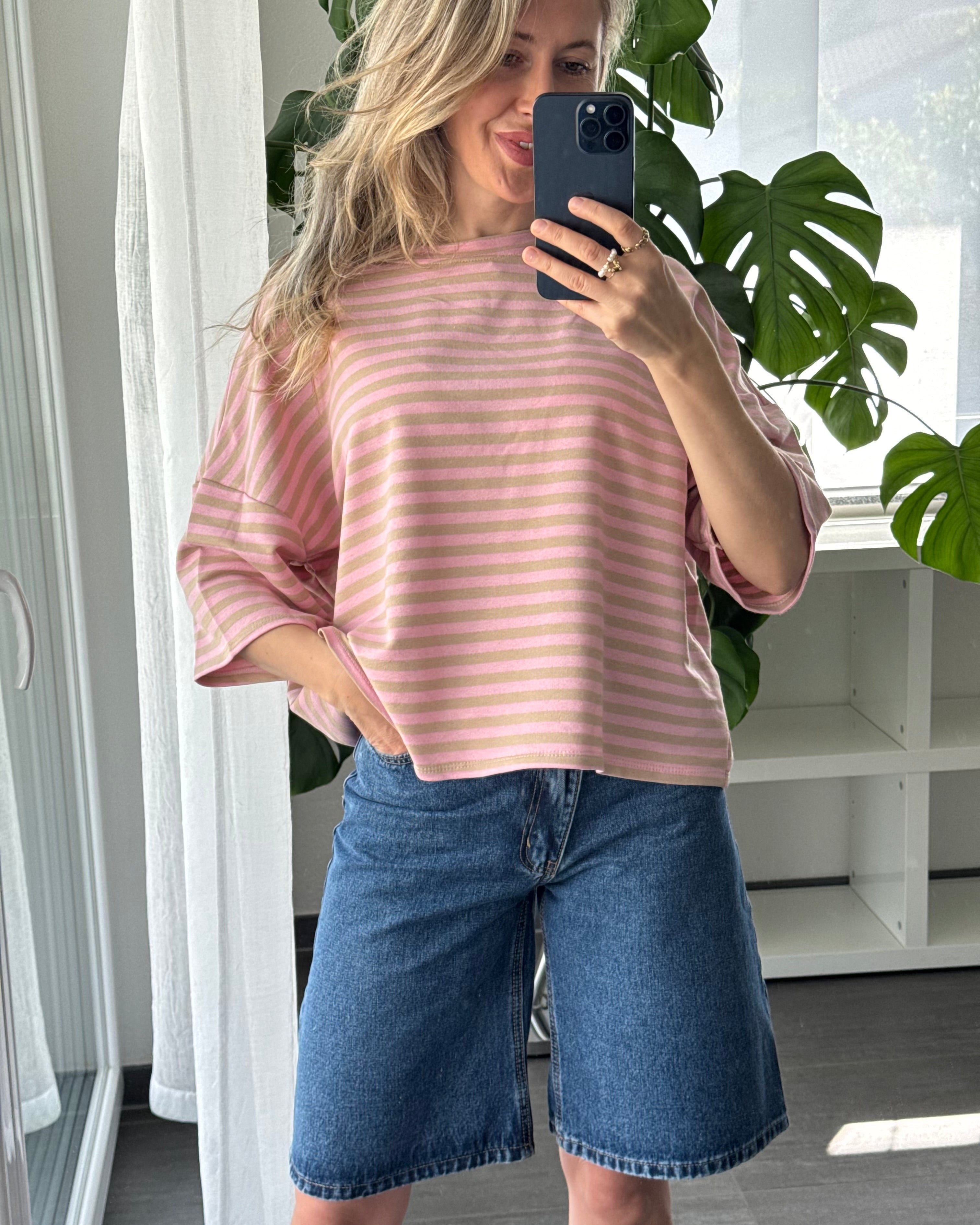 Shirt Streifenliebe Rosa Taupe