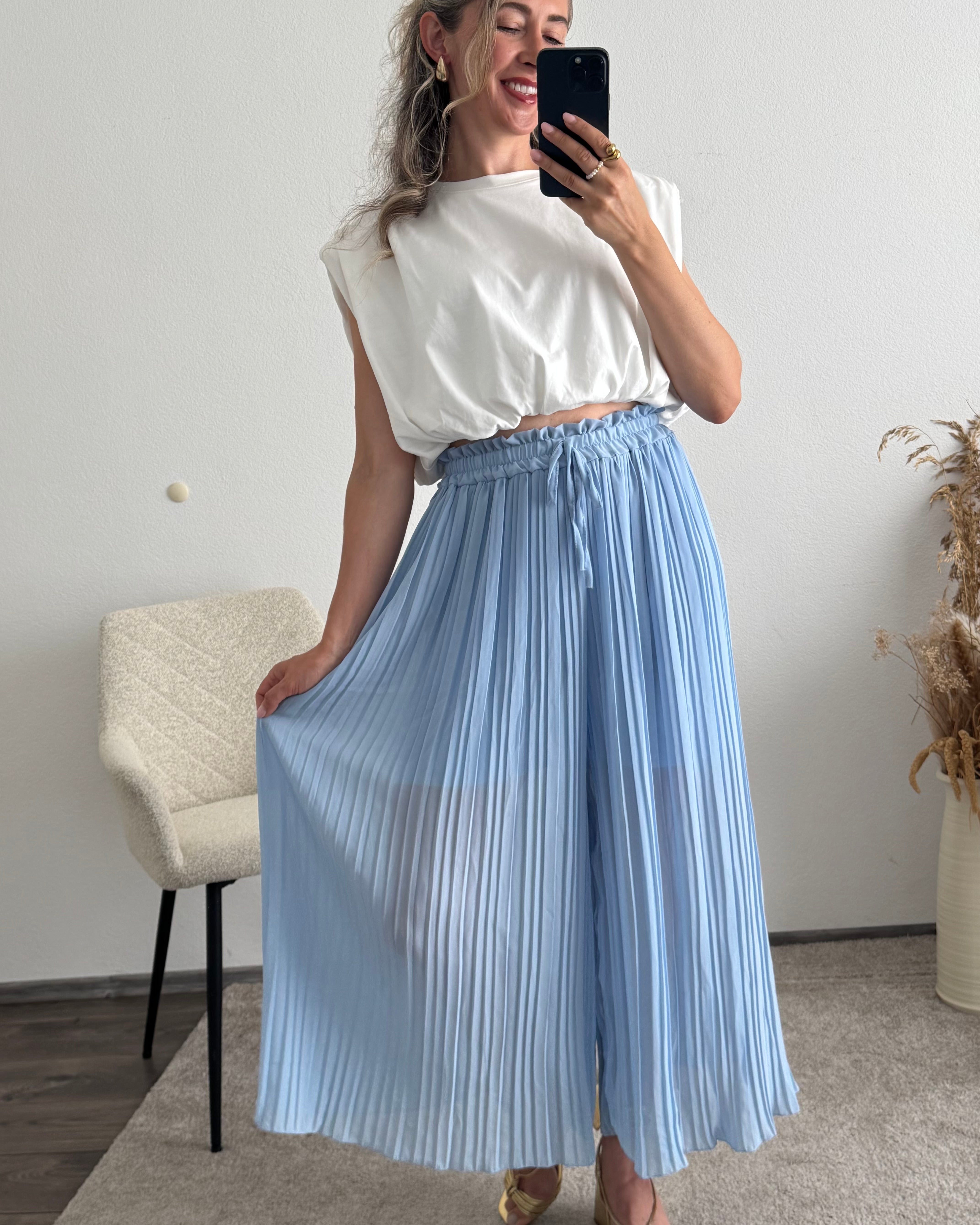Plisseehose Hellblau